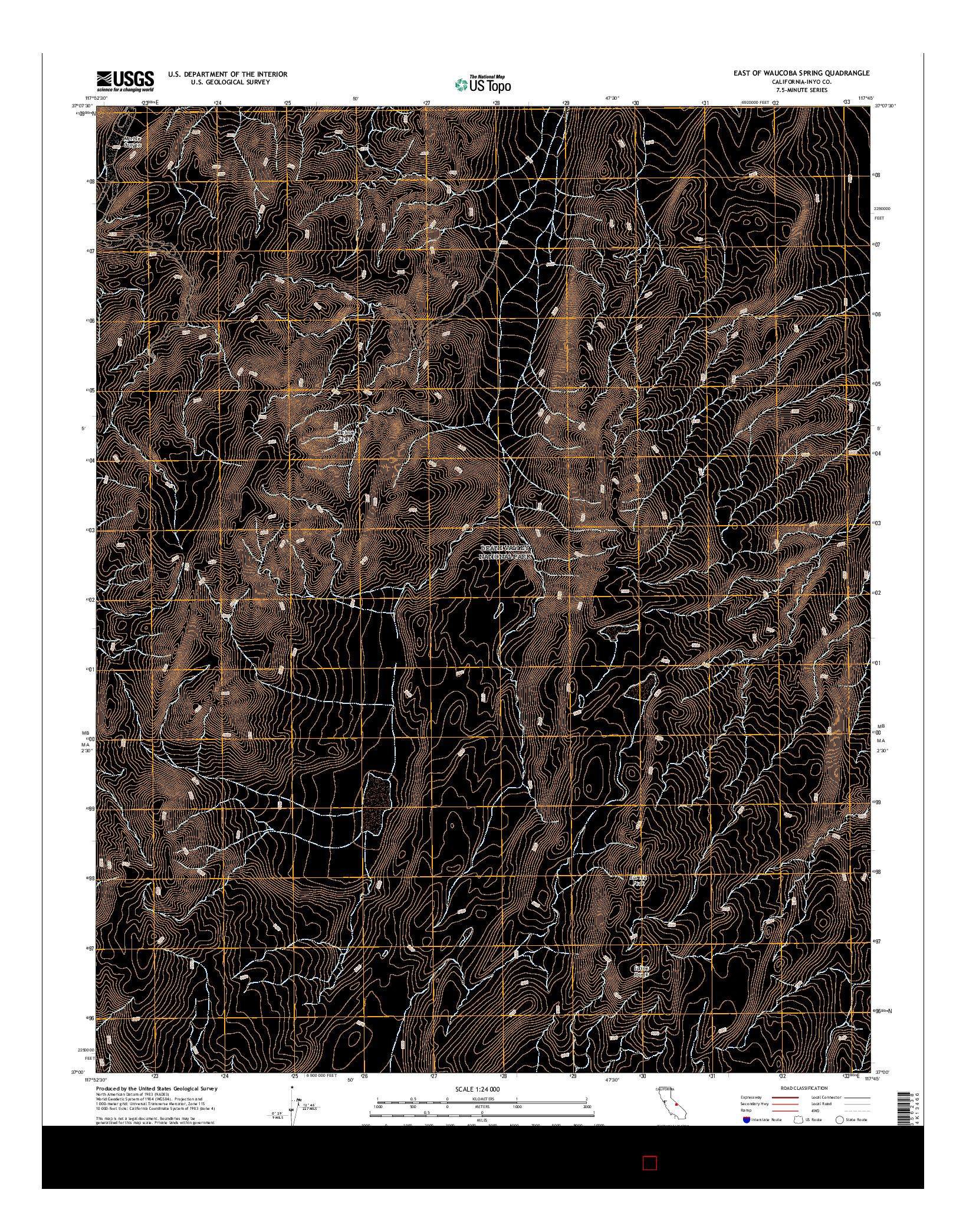 USGS US TOPO 7.5-MINUTE MAP FOR EAST OF WAUCOBA SPRING, CA 2015