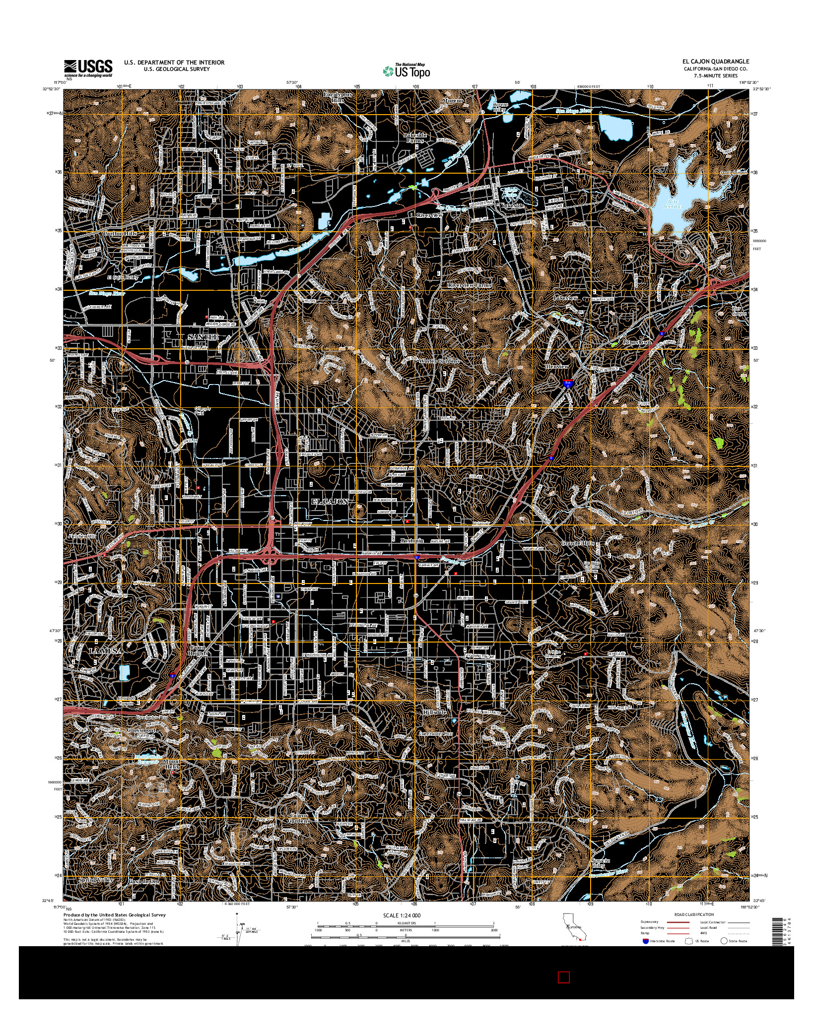 USGS US TOPO 7.5-MINUTE MAP FOR EL CAJON, CA 2015