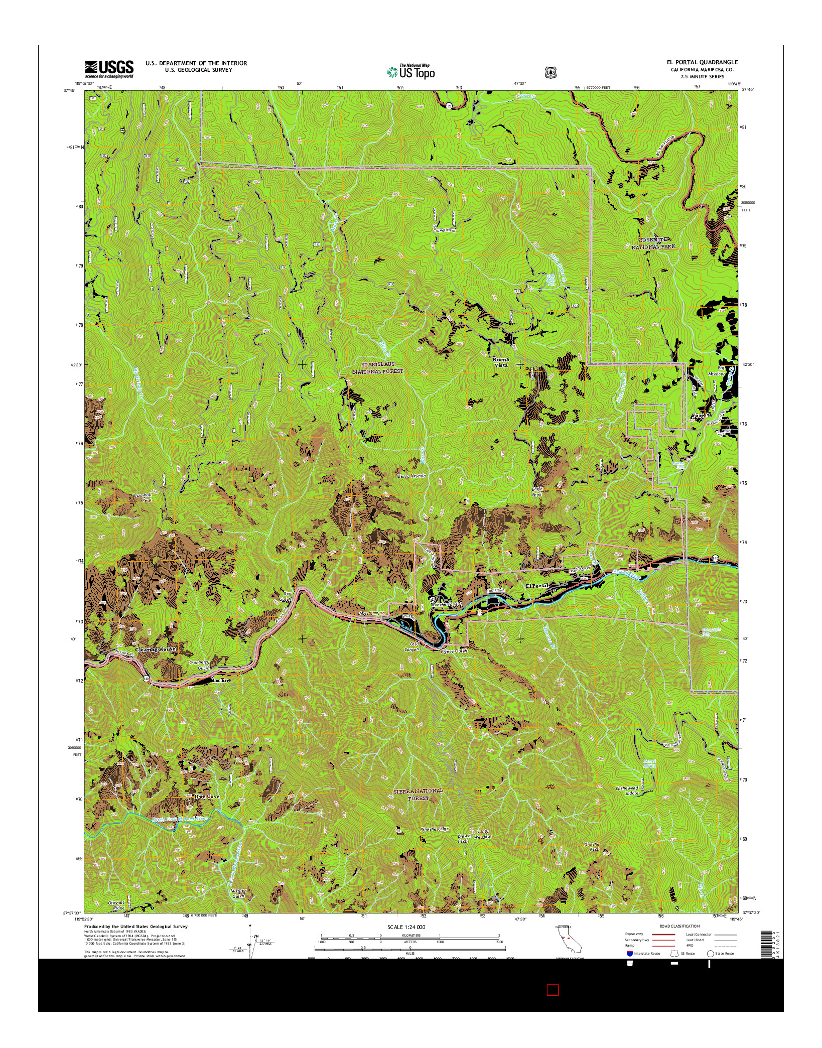 USGS US TOPO 7.5-MINUTE MAP FOR EL PORTAL, CA 2015