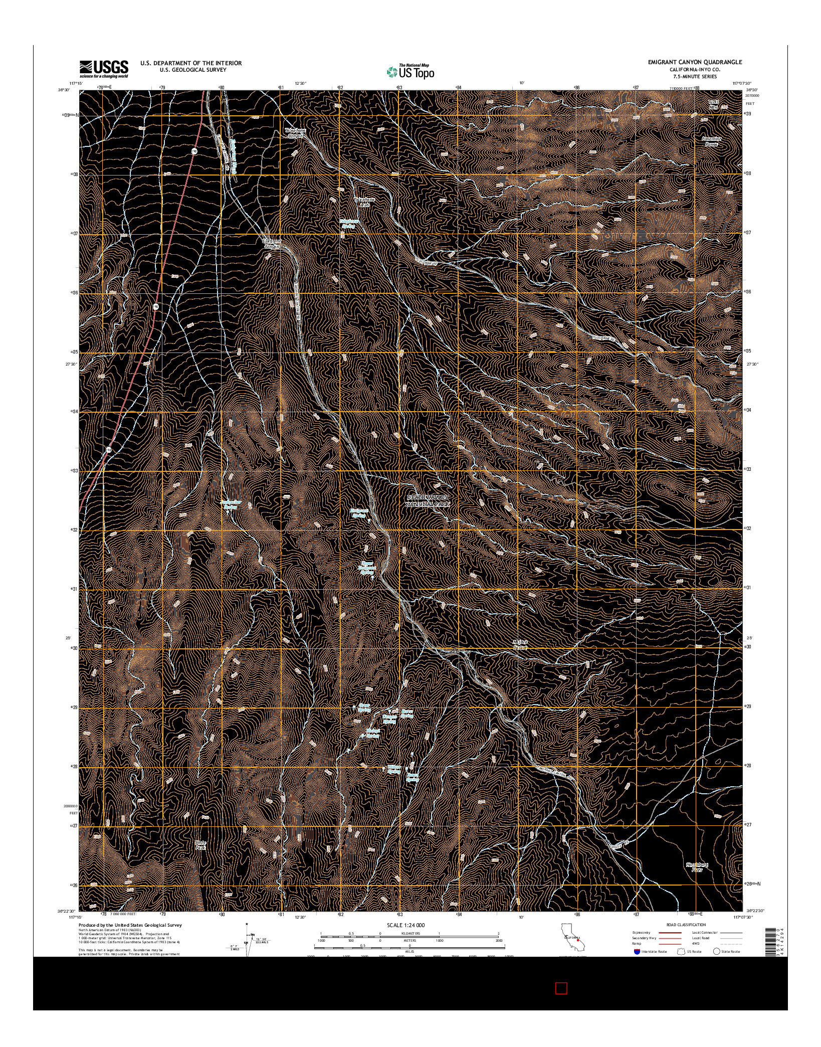 USGS US TOPO 7.5-MINUTE MAP FOR EMIGRANT CANYON, CA 2015