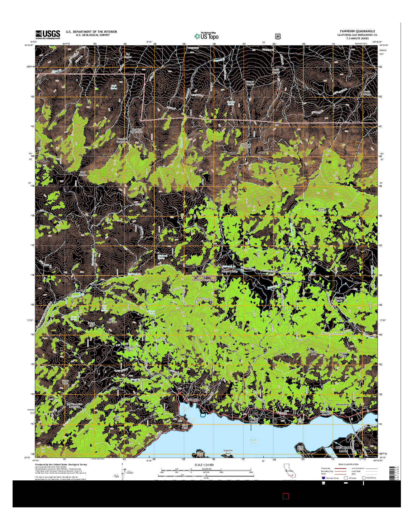 USGS US TOPO 7.5-MINUTE MAP FOR FAWNSKIN, CA 2015