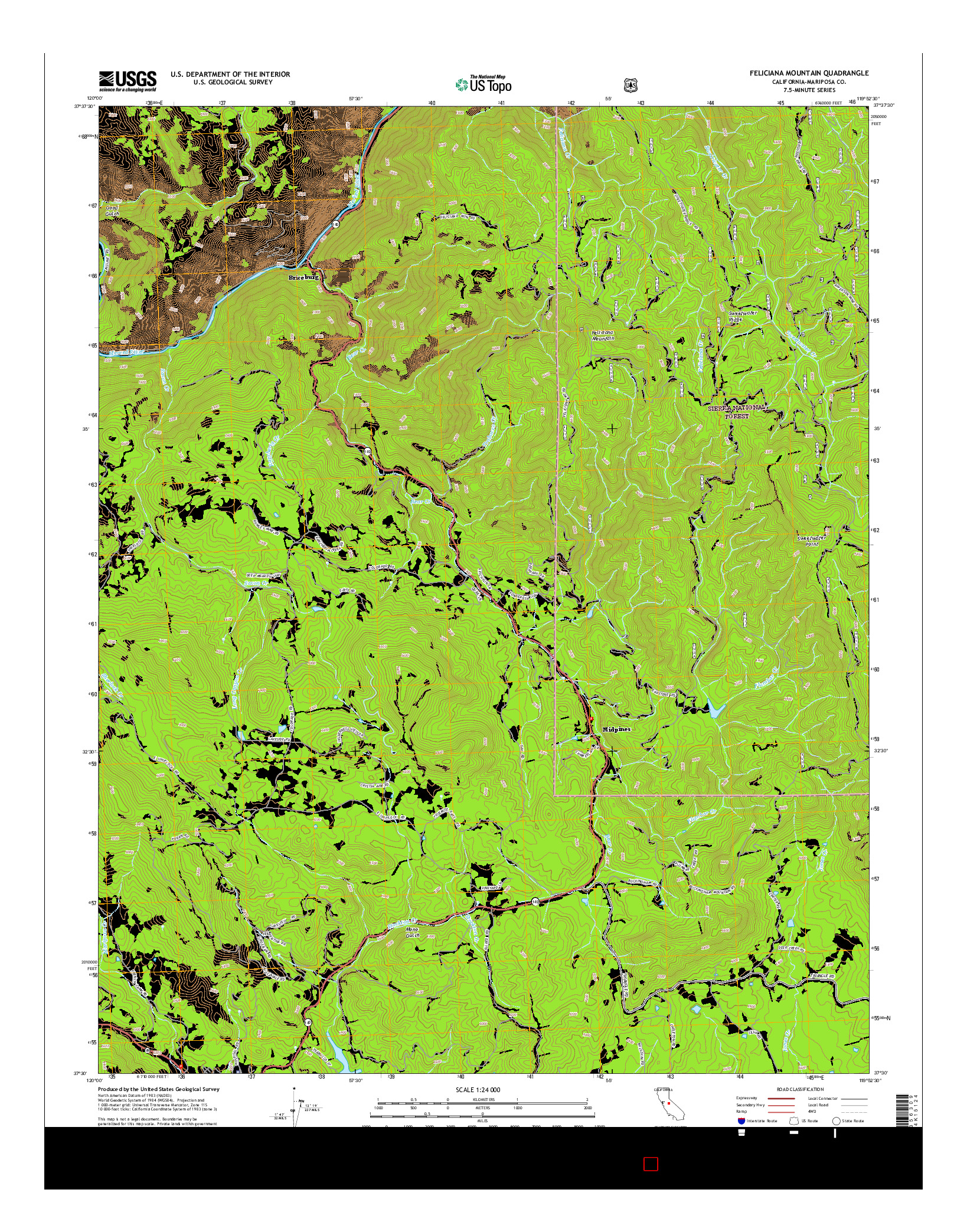 USGS US TOPO 7.5-MINUTE MAP FOR FELICIANA MOUNTAIN, CA 2015