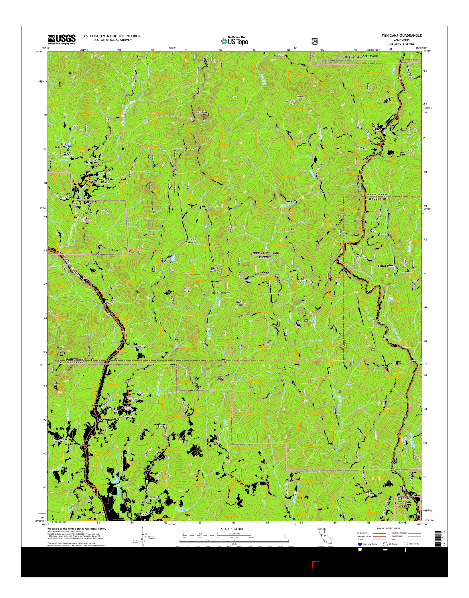 USGS US TOPO 7.5-MINUTE MAP FOR FISH CAMP, CA 2015