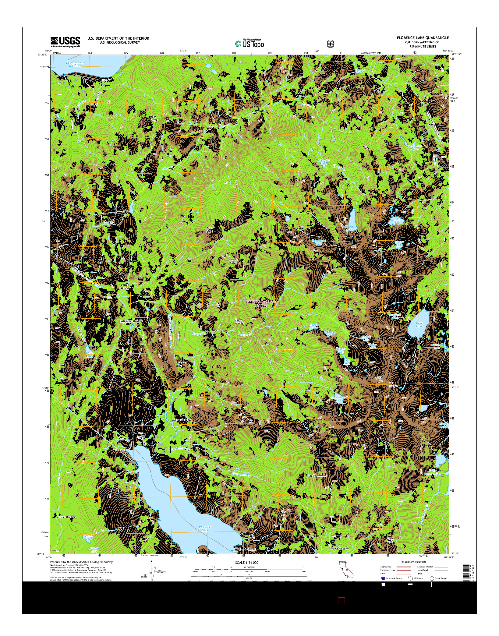 USGS US TOPO 7.5-MINUTE MAP FOR FLORENCE LAKE, CA 2015