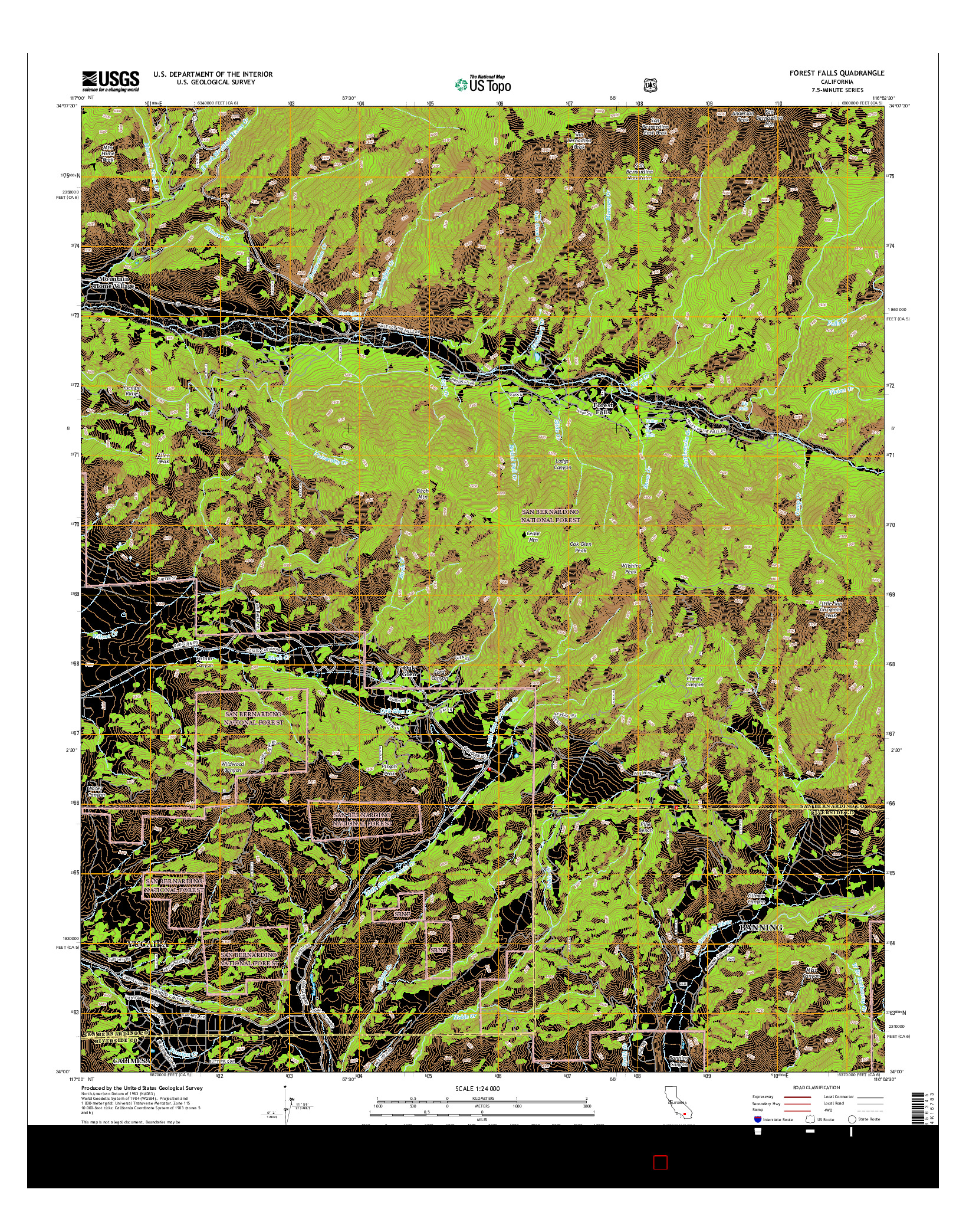 USGS US TOPO 7.5-MINUTE MAP FOR FOREST FALLS, CA 2015