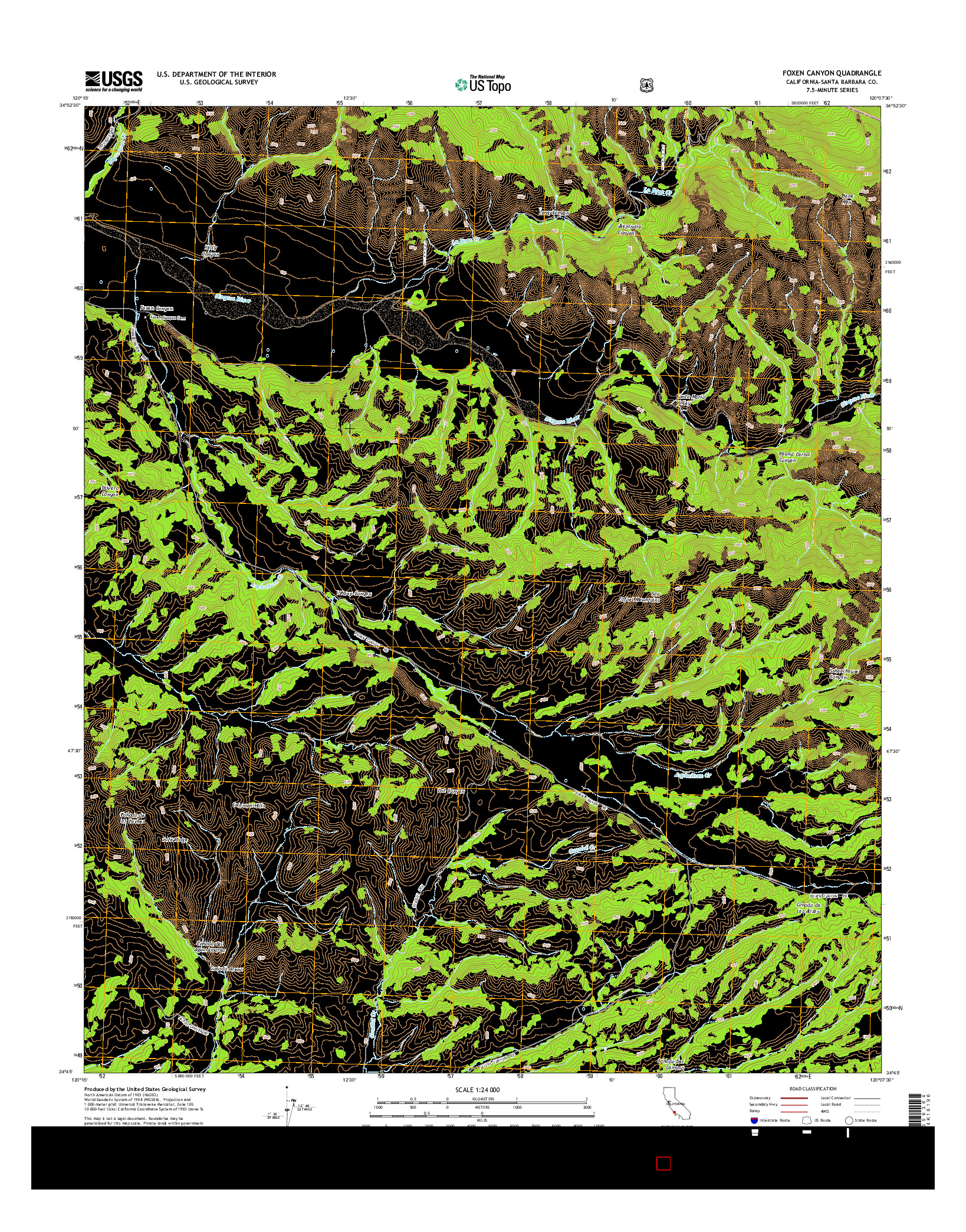 USGS US TOPO 7.5-MINUTE MAP FOR FOXEN CANYON, CA 2015