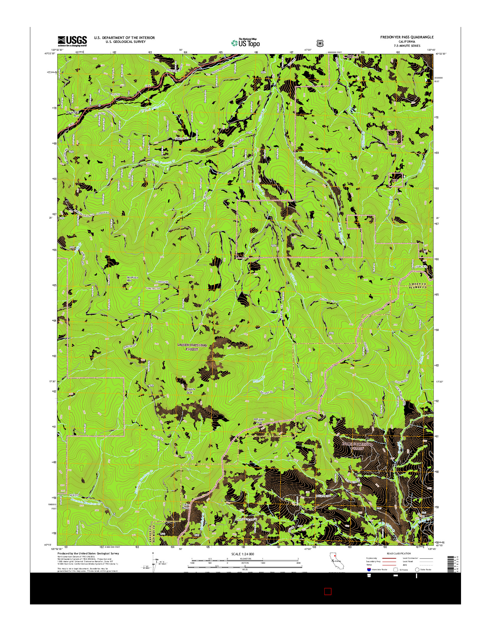USGS US TOPO 7.5-MINUTE MAP FOR FREDONYER PASS, CA 2015