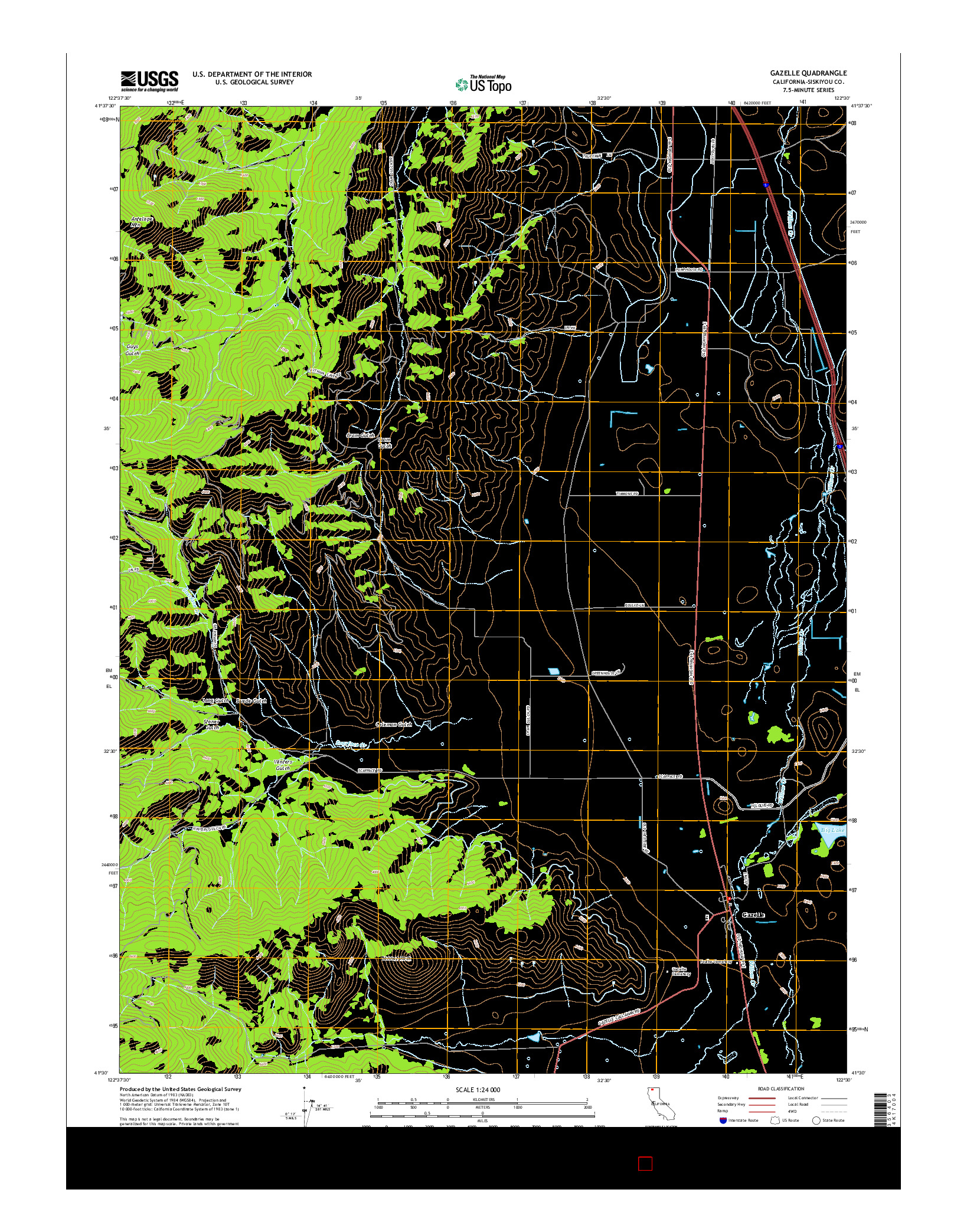 USGS US TOPO 7.5-MINUTE MAP FOR GAZELLE, CA 2015