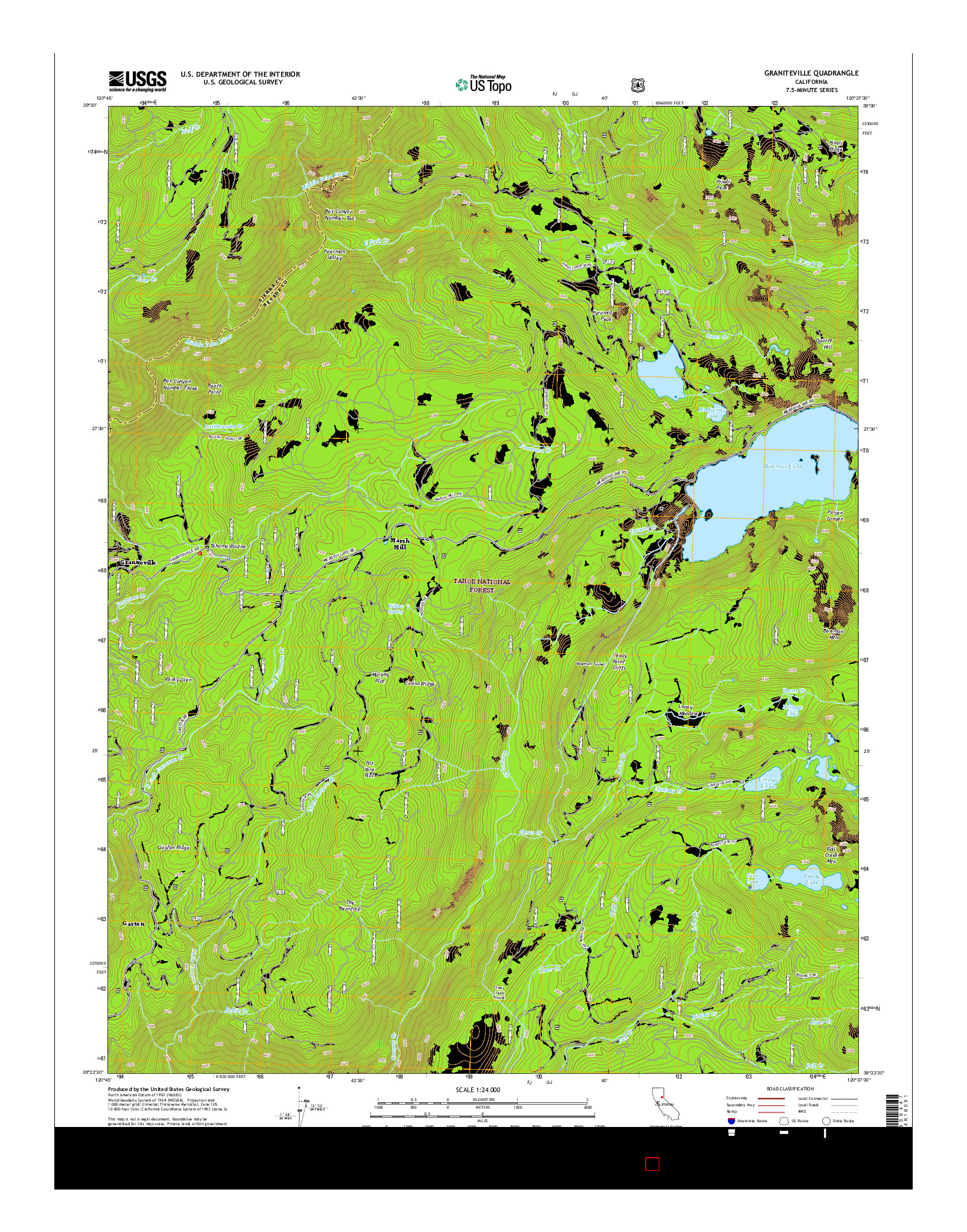 USGS US TOPO 7.5-MINUTE MAP FOR GRANITEVILLE, CA 2015