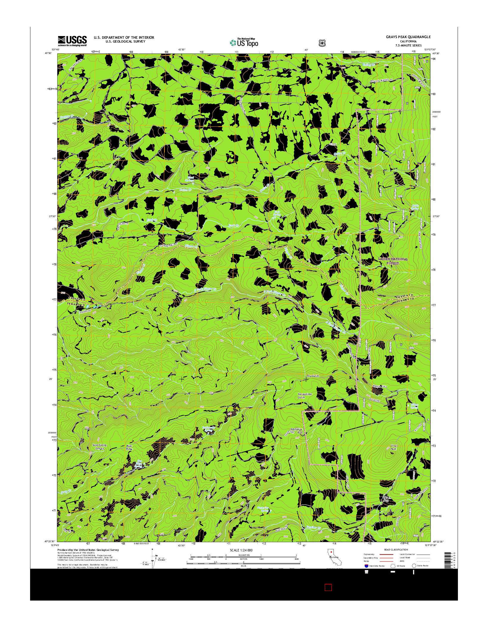 USGS US TOPO 7.5-MINUTE MAP FOR GRAYS PEAK, CA 2015