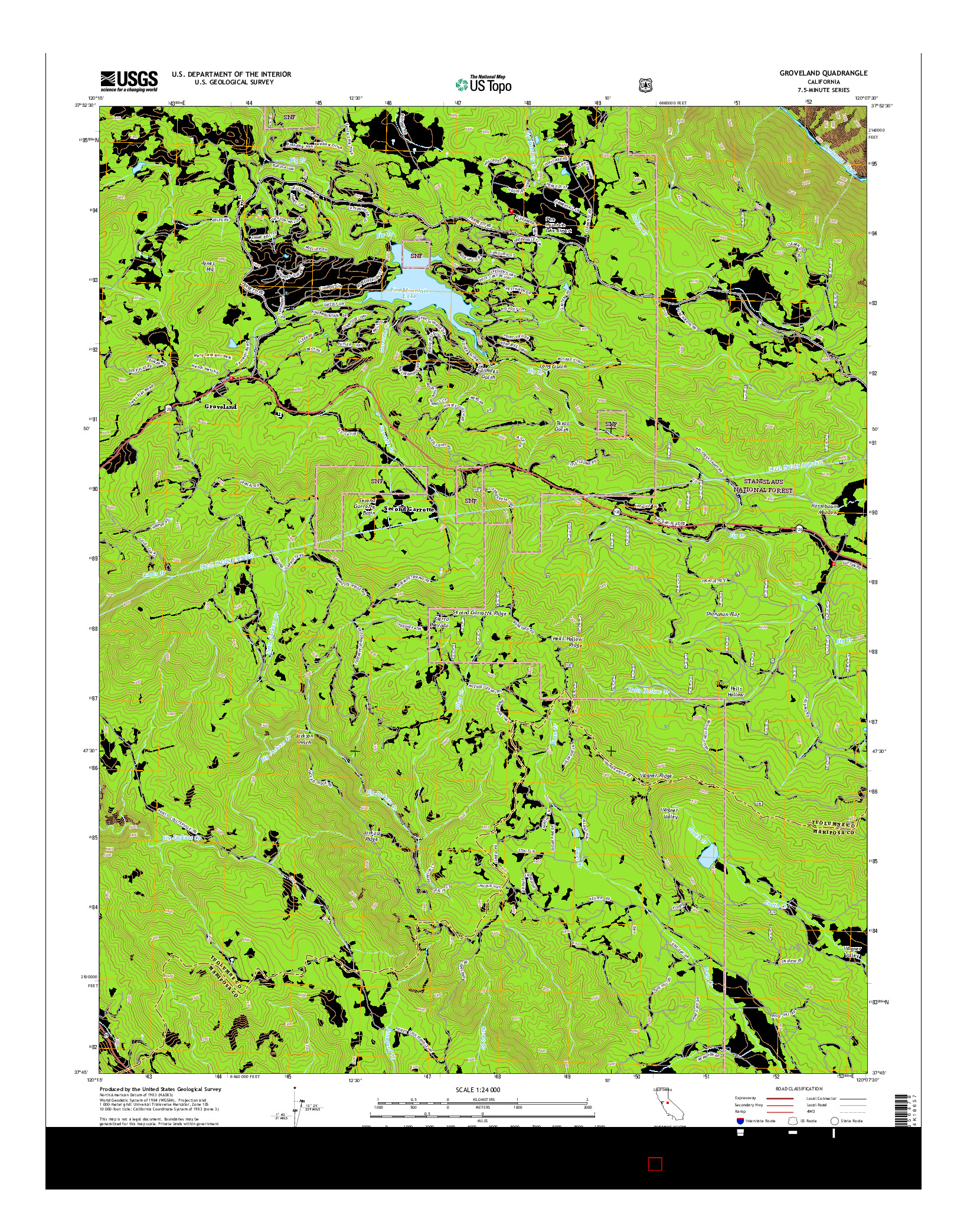 USGS US TOPO 7.5-MINUTE MAP FOR GROVELAND, CA 2015