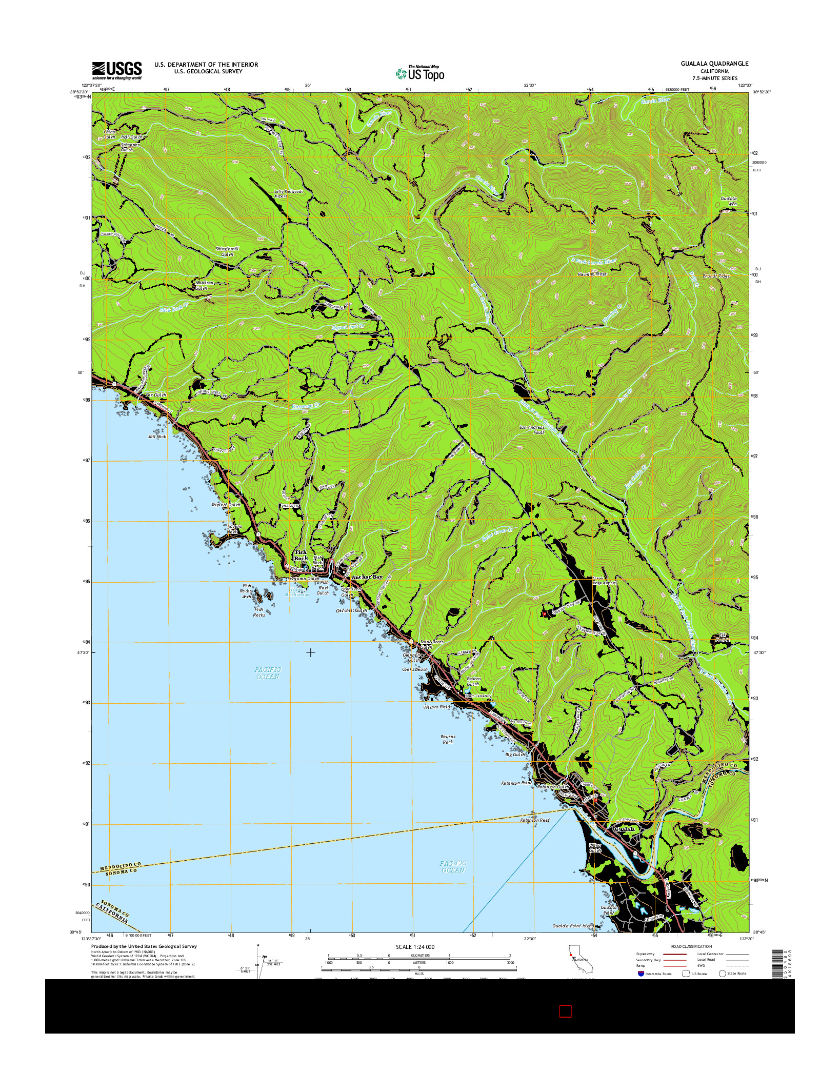 USGS US TOPO 7.5-MINUTE MAP FOR GUALALA, CA 2015