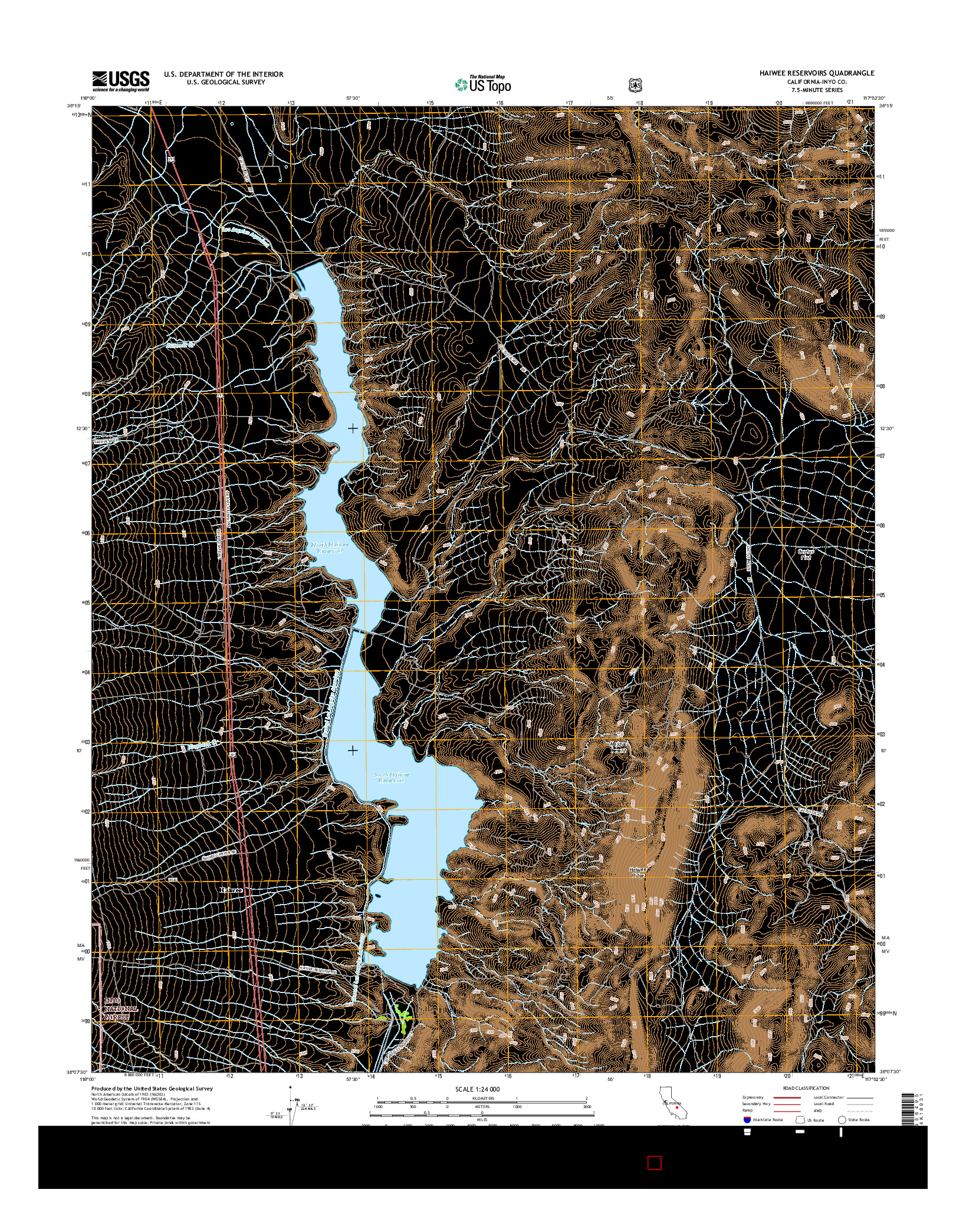 USGS US TOPO 7.5-MINUTE MAP FOR HAIWEE RESERVOIRS, CA 2015