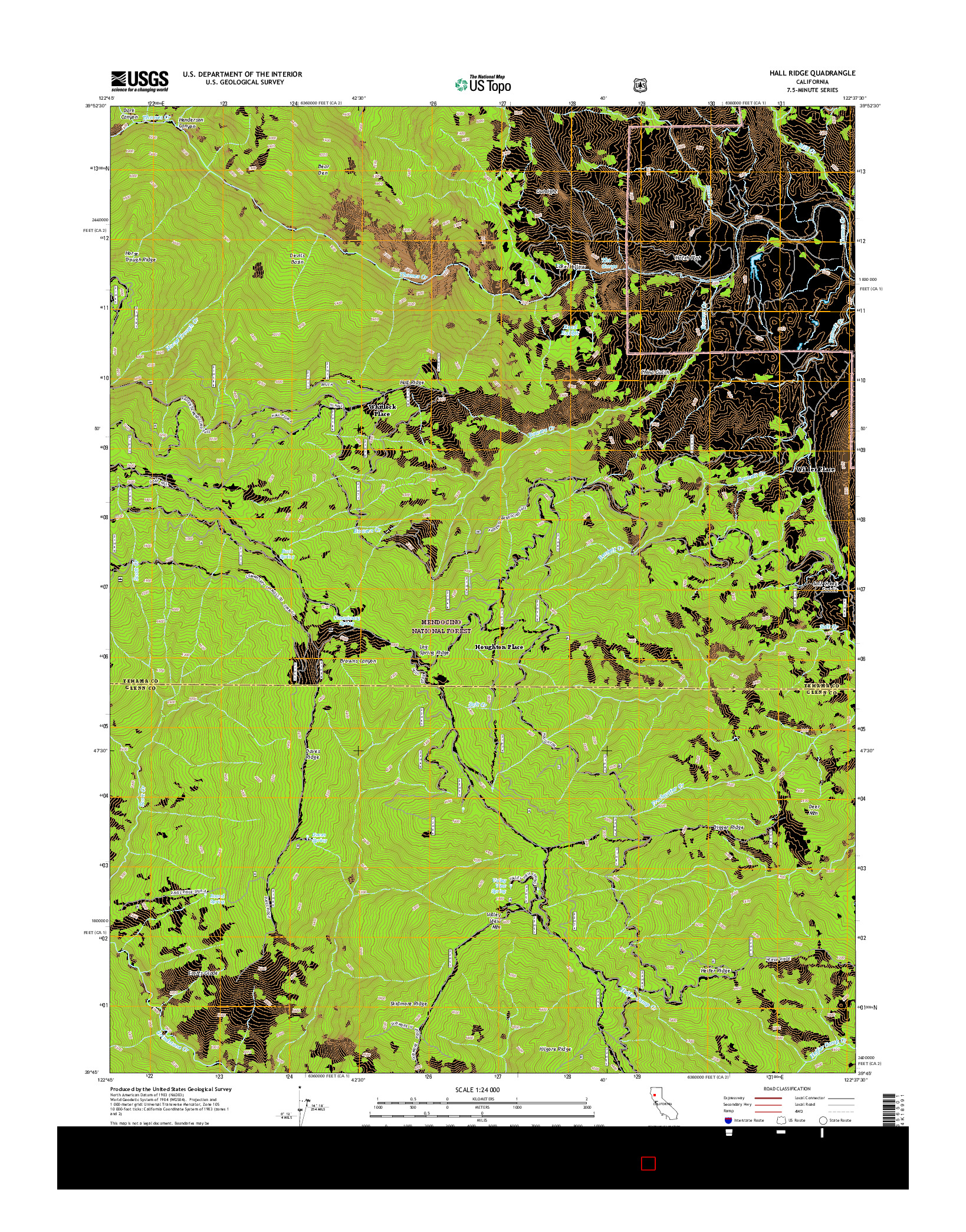 USGS US TOPO 7.5-MINUTE MAP FOR HALL RIDGE, CA 2015