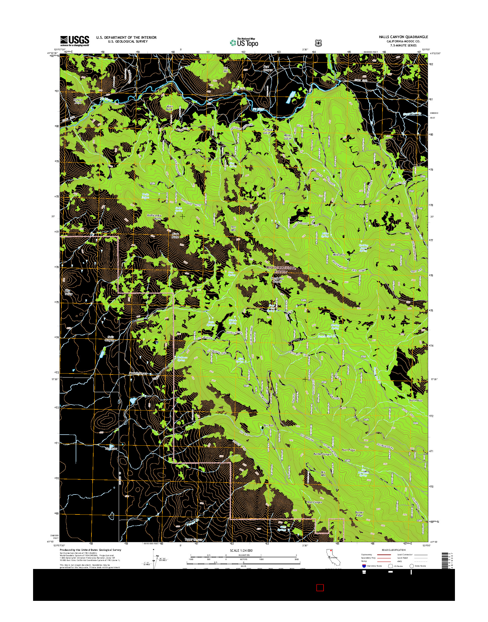 USGS US TOPO 7.5-MINUTE MAP FOR HALLS CANYON, CA 2015