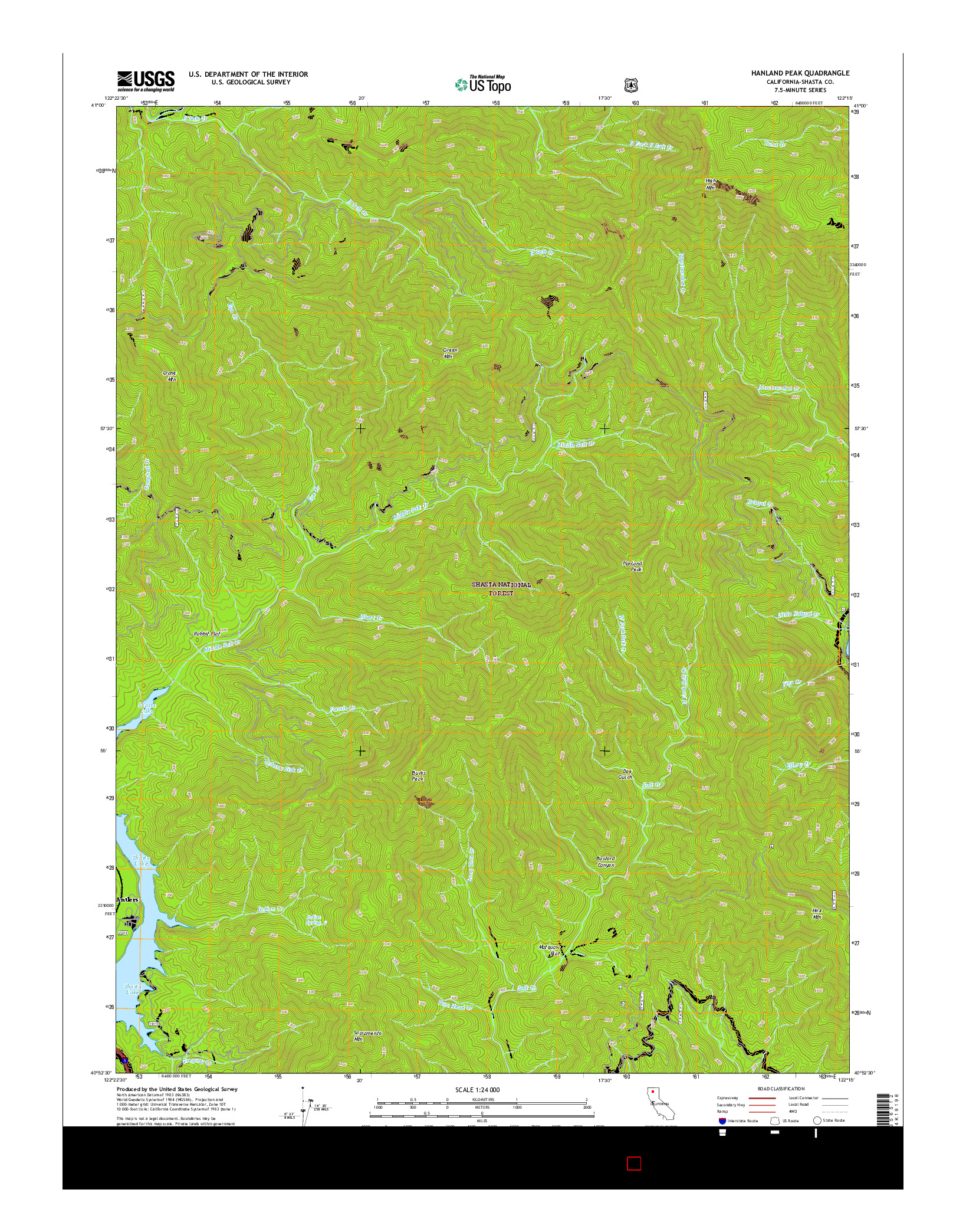 USGS US TOPO 7.5-MINUTE MAP FOR HANLAND PEAK, CA 2015