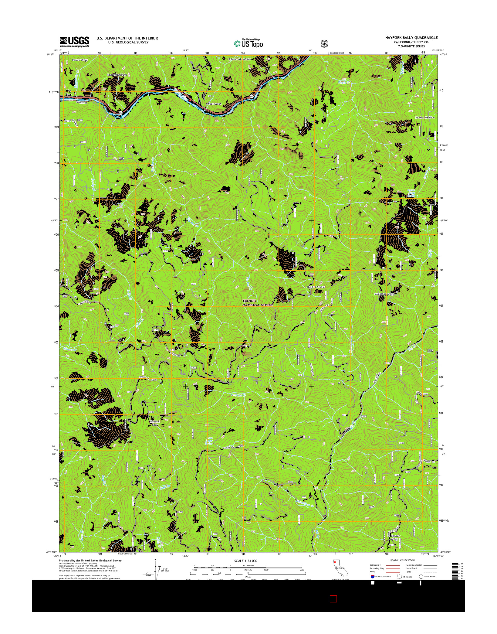 USGS US TOPO 7.5-MINUTE MAP FOR HAYFORK BALLY, CA 2015