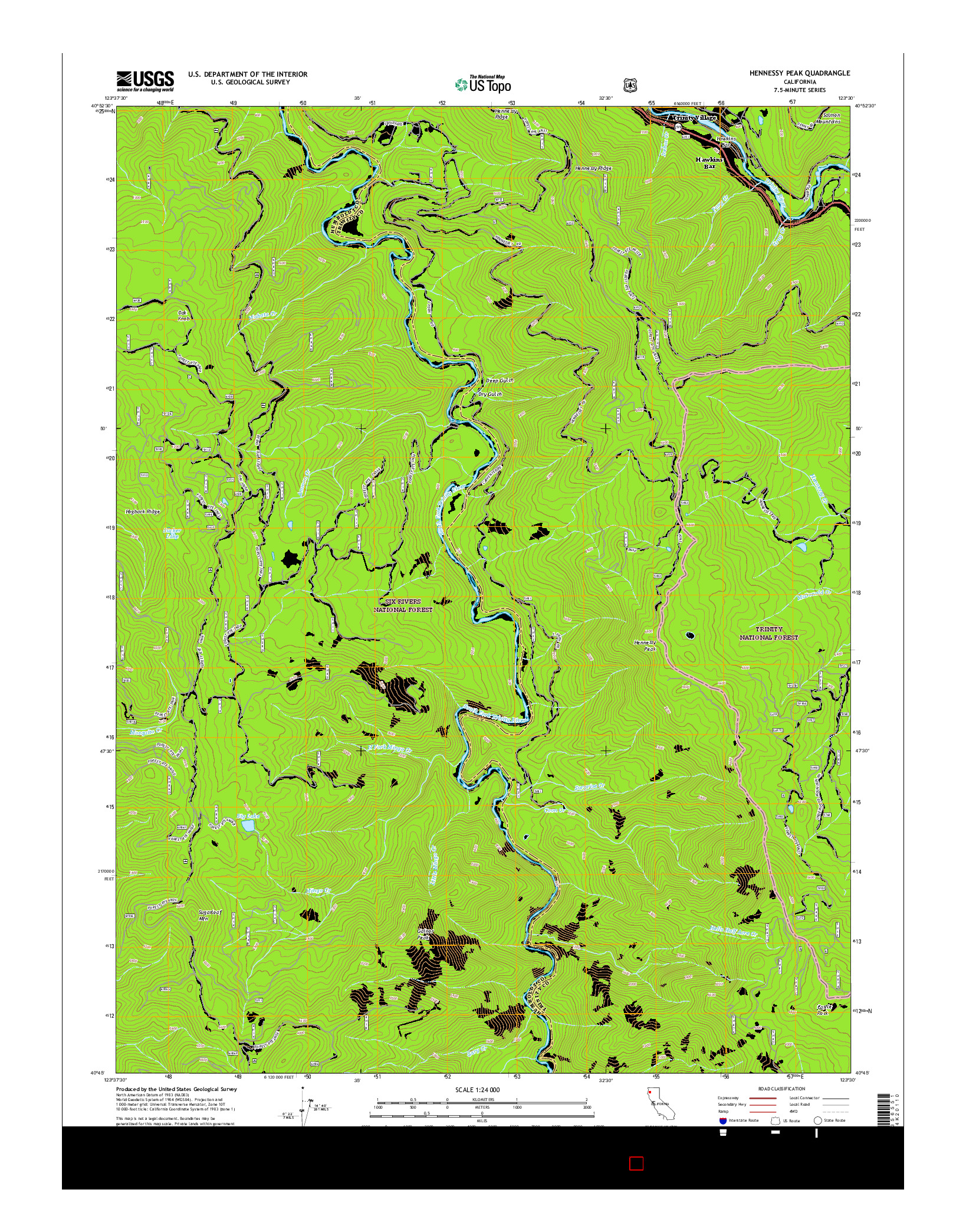USGS US TOPO 7.5-MINUTE MAP FOR HENNESSY PEAK, CA 2015