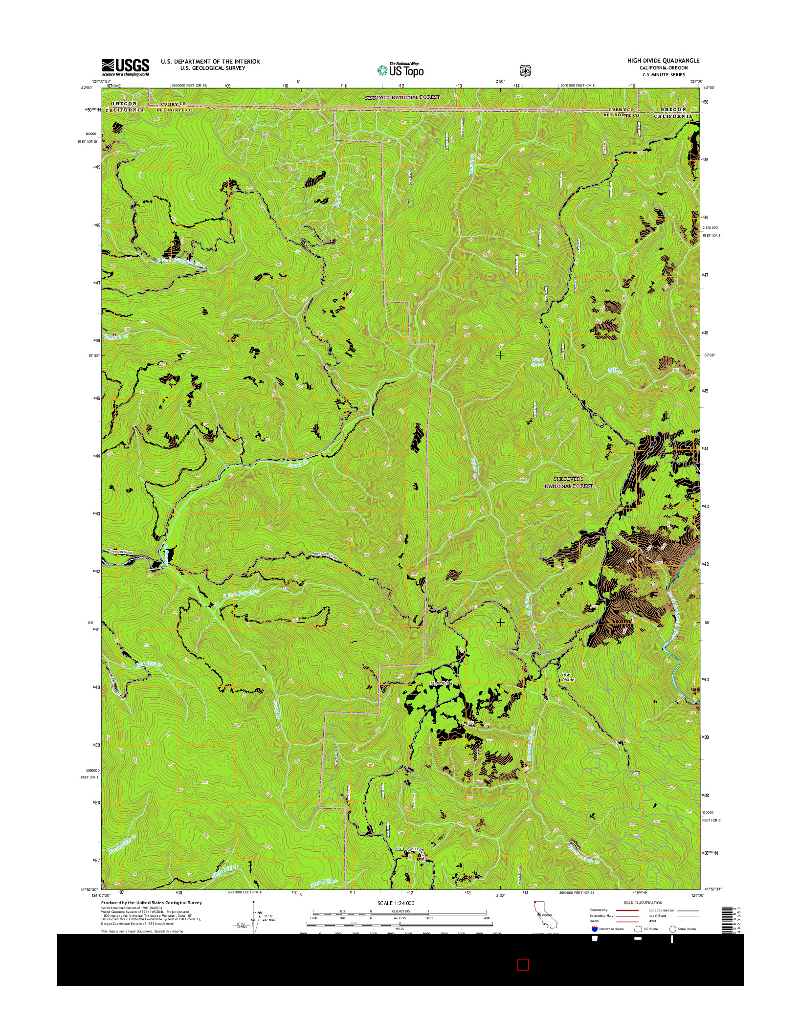 USGS US TOPO 7.5-MINUTE MAP FOR HIGH DIVIDE, CA-OR 2015