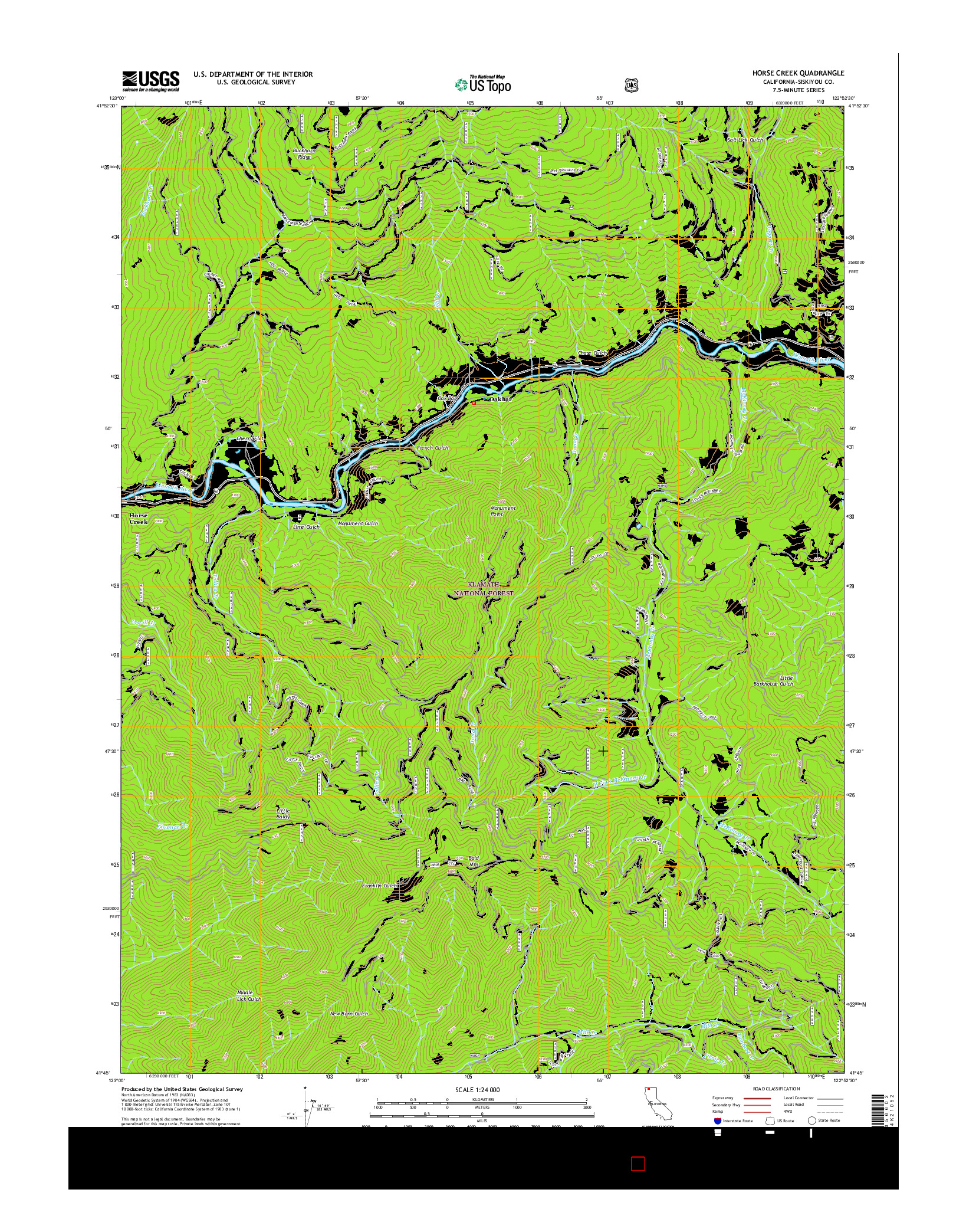 USGS US TOPO 7.5-MINUTE MAP FOR HORSE CREEK, CA 2015