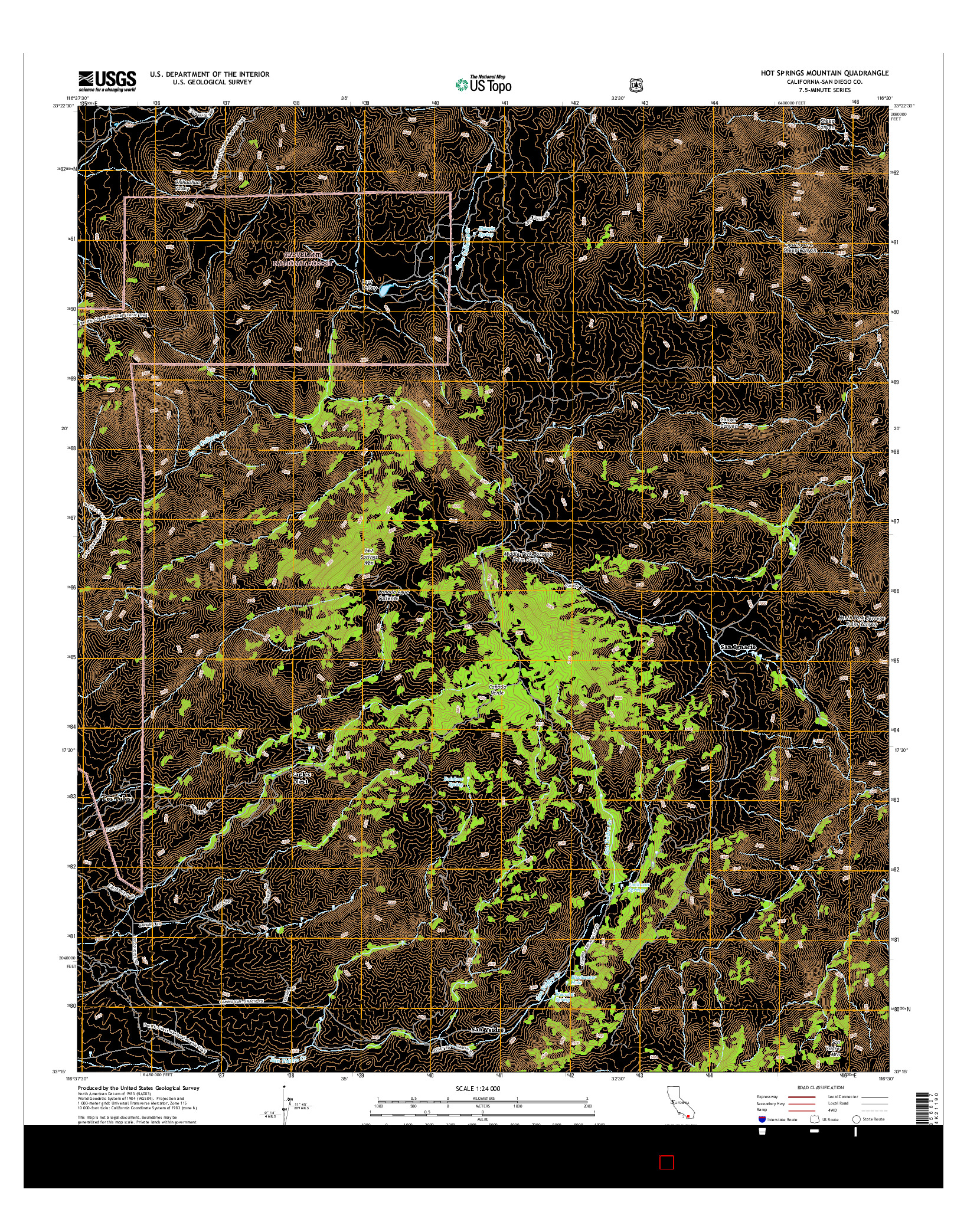 USGS US TOPO 7.5-MINUTE MAP FOR HOT SPRINGS MOUNTAIN, CA 2015