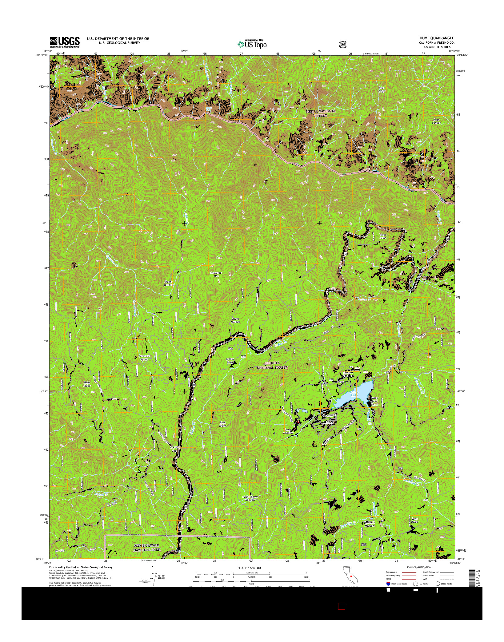 USGS US TOPO 7.5-MINUTE MAP FOR HUME, CA 2015