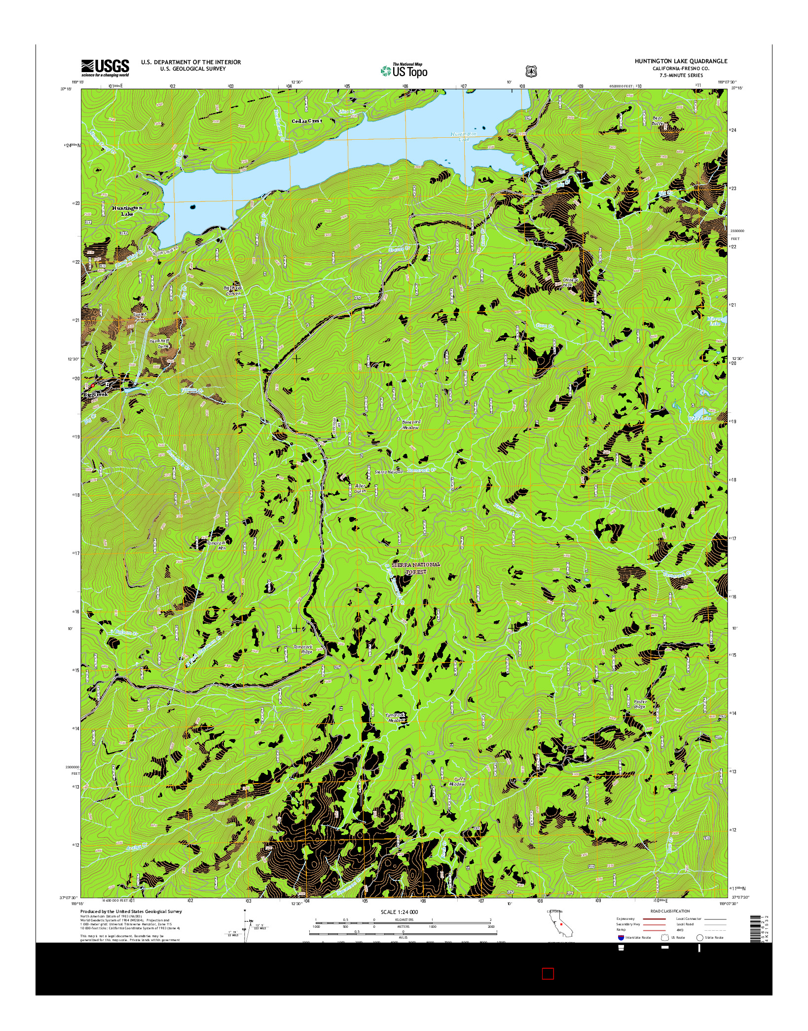 USGS US TOPO 7.5-MINUTE MAP FOR HUNTINGTON LAKE, CA 2015