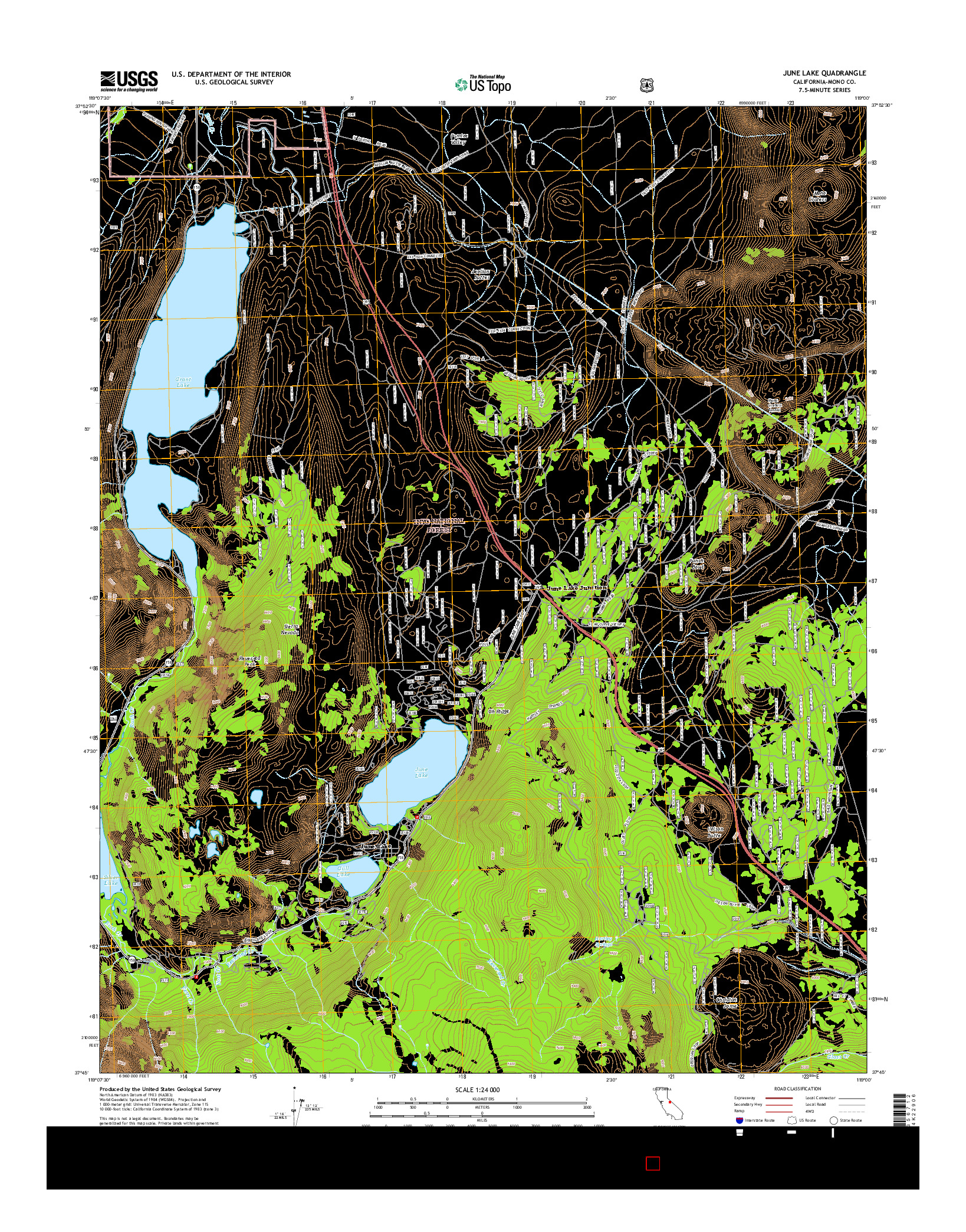 USGS US TOPO 7.5-MINUTE MAP FOR JUNE LAKE, CA 2015