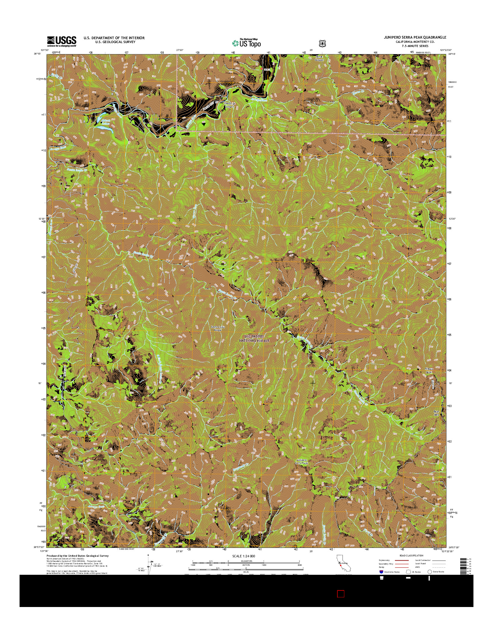 USGS US TOPO 7.5-MINUTE MAP FOR JUNIPERO SERRA PEAK, CA 2015