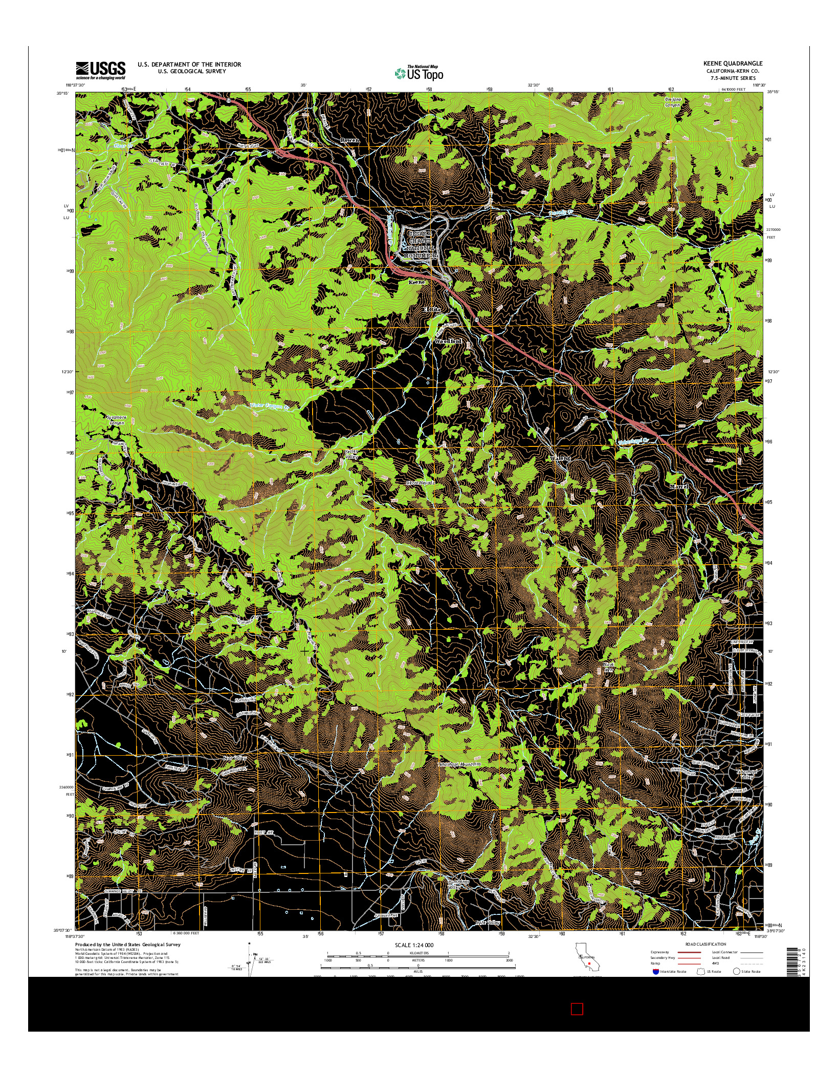 USGS US TOPO 7.5-MINUTE MAP FOR KEENE, CA 2015