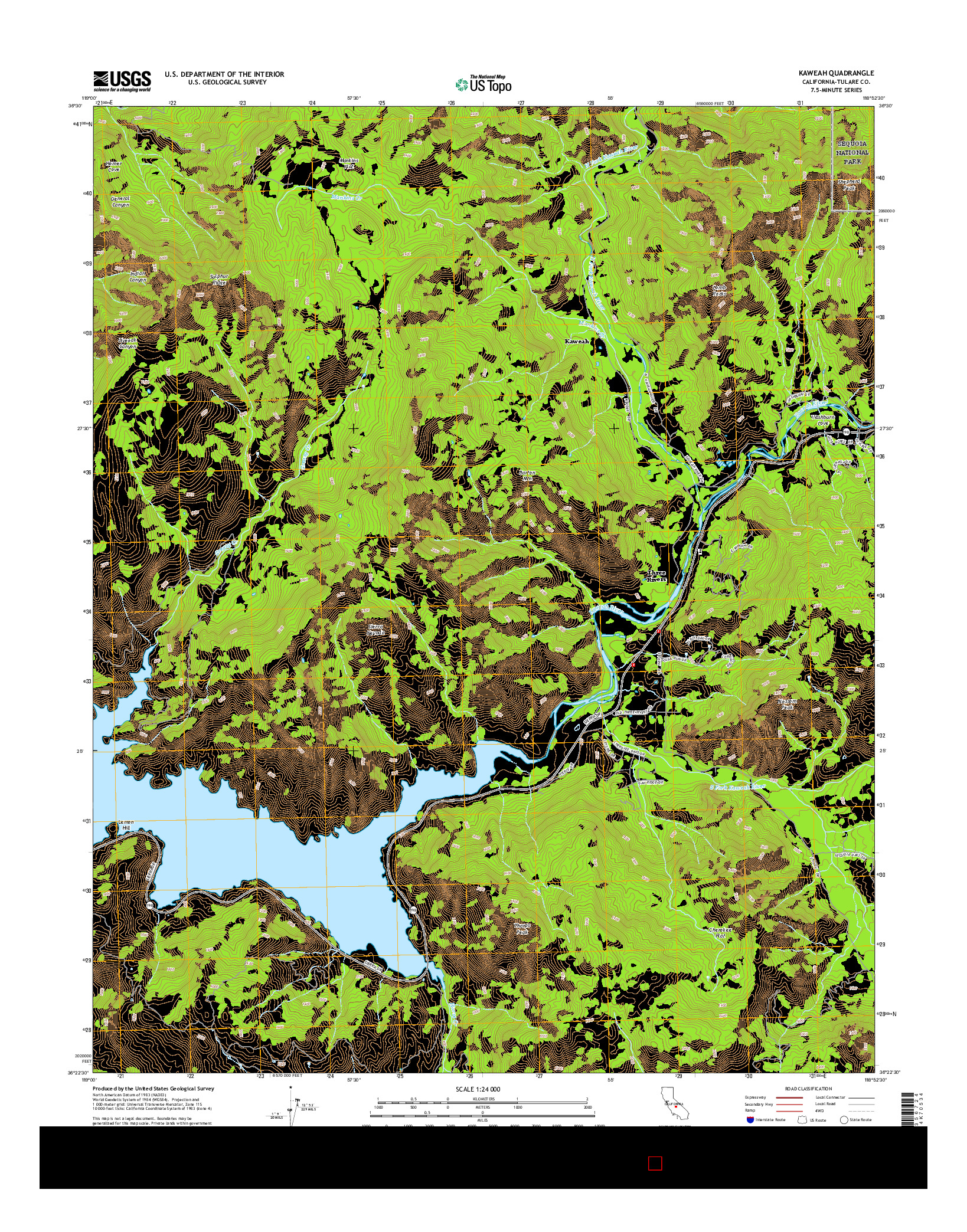 USGS US TOPO 7.5-MINUTE MAP FOR KAWEAH, CA 2015