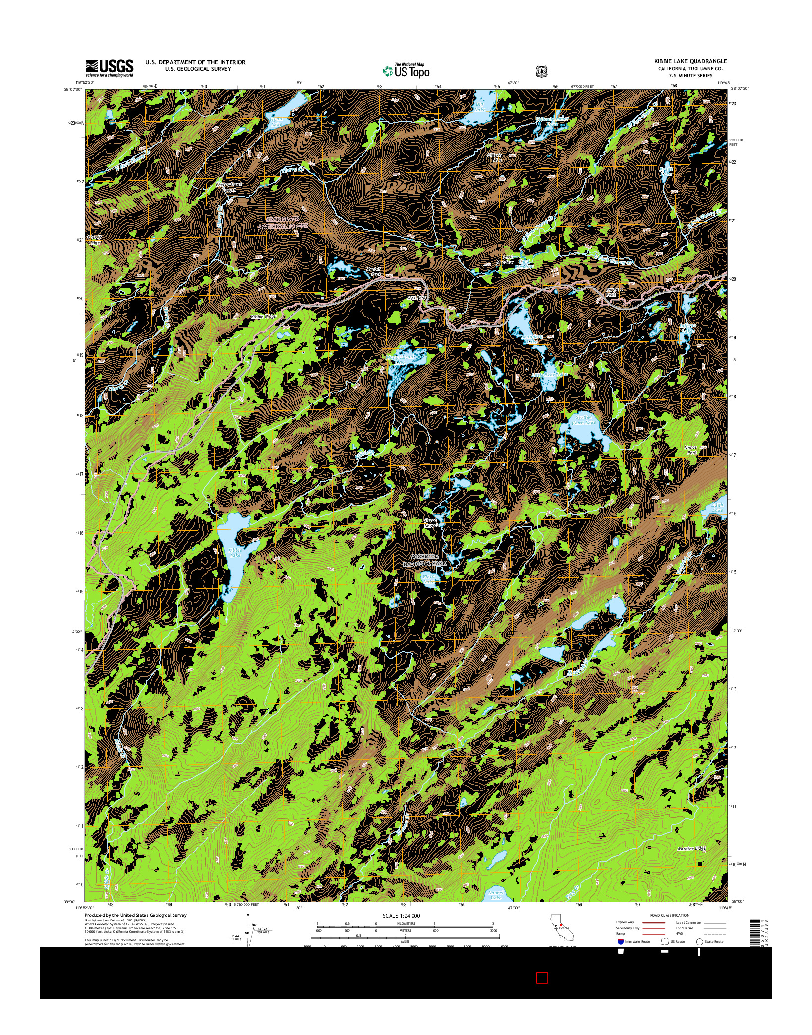 USGS US TOPO 7.5-MINUTE MAP FOR KIBBIE LAKE, CA 2015