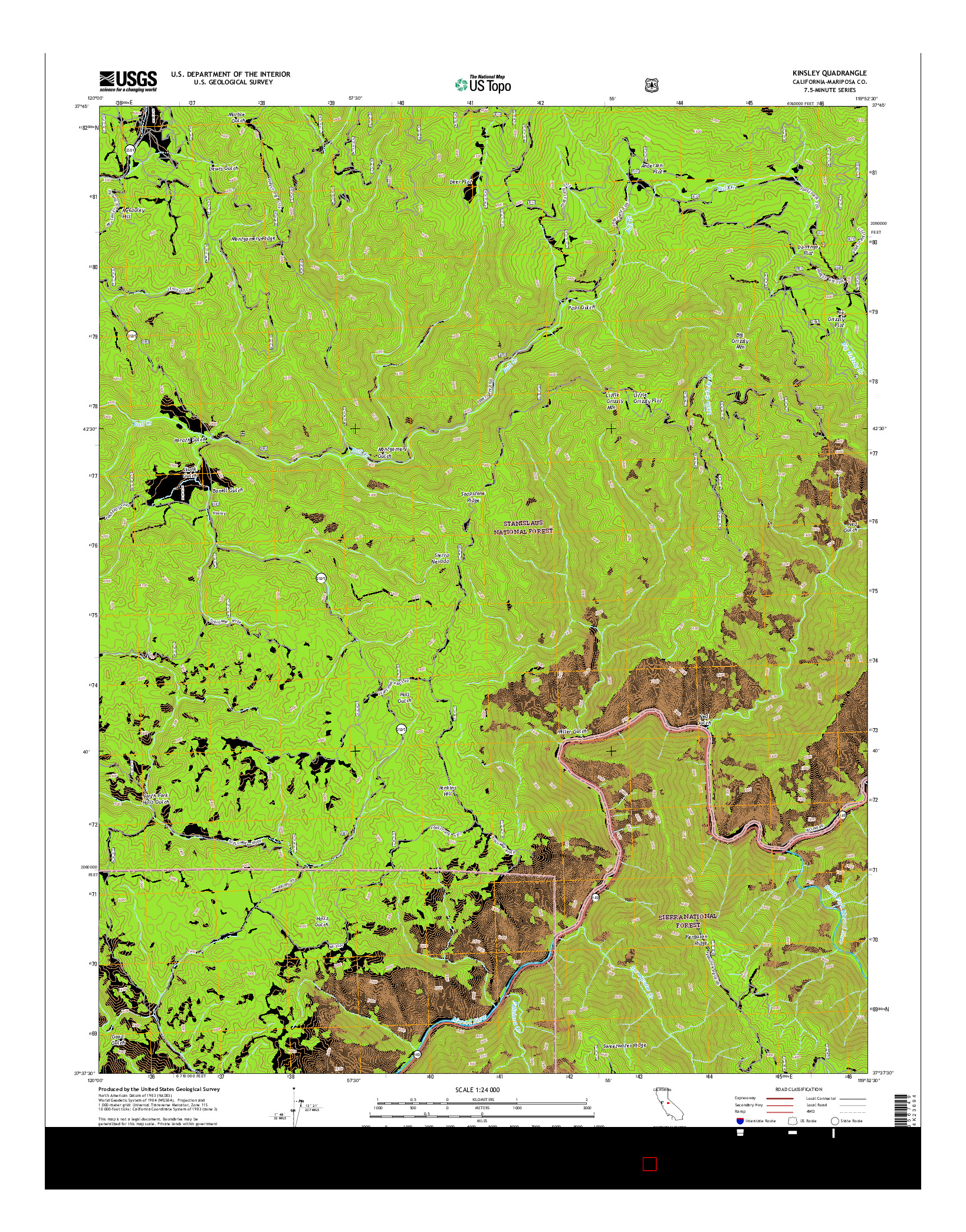 USGS US TOPO 7.5-MINUTE MAP FOR KINSLEY, CA 2015