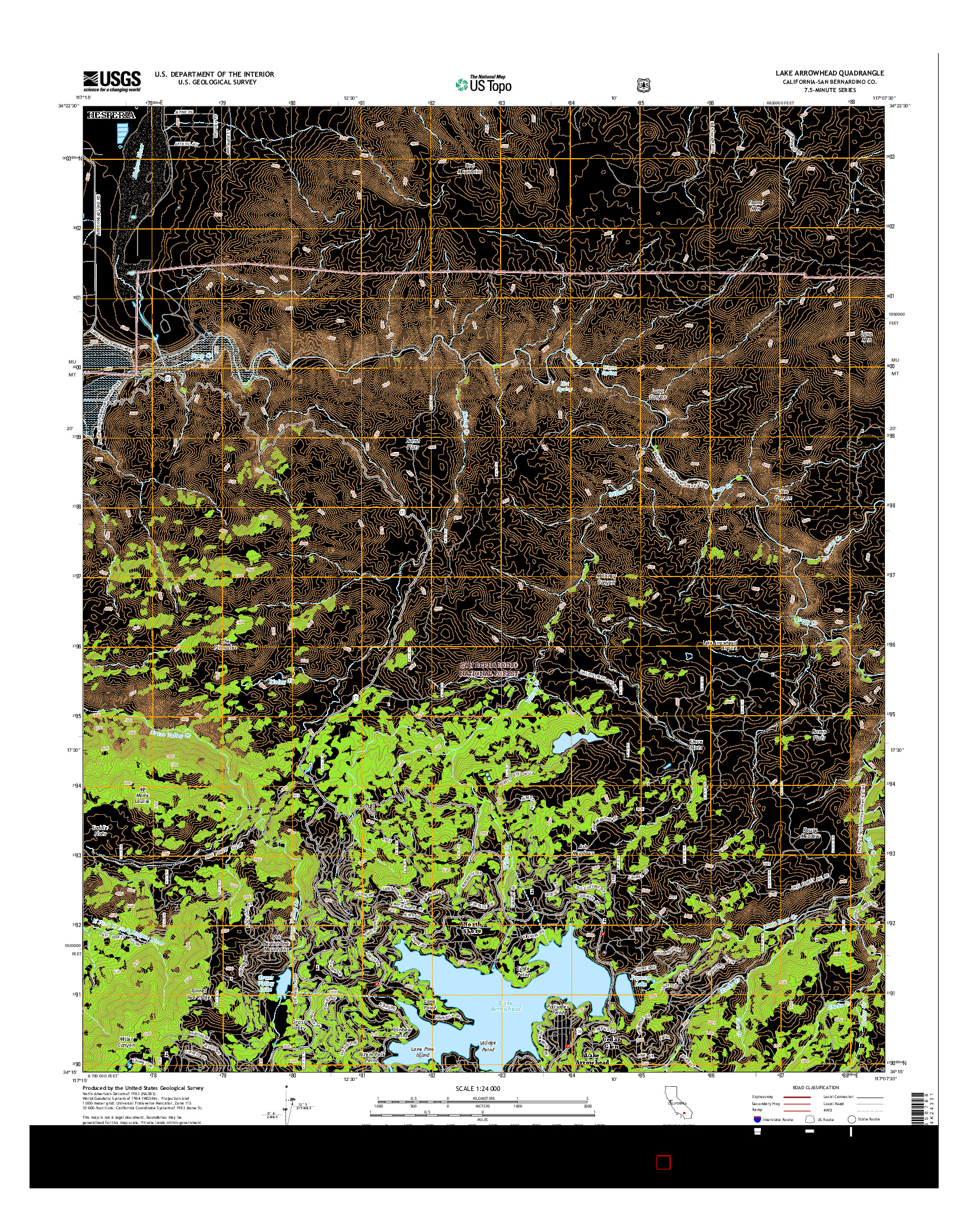 USGS US TOPO 7.5-MINUTE MAP FOR LAKE ARROWHEAD, CA 2015