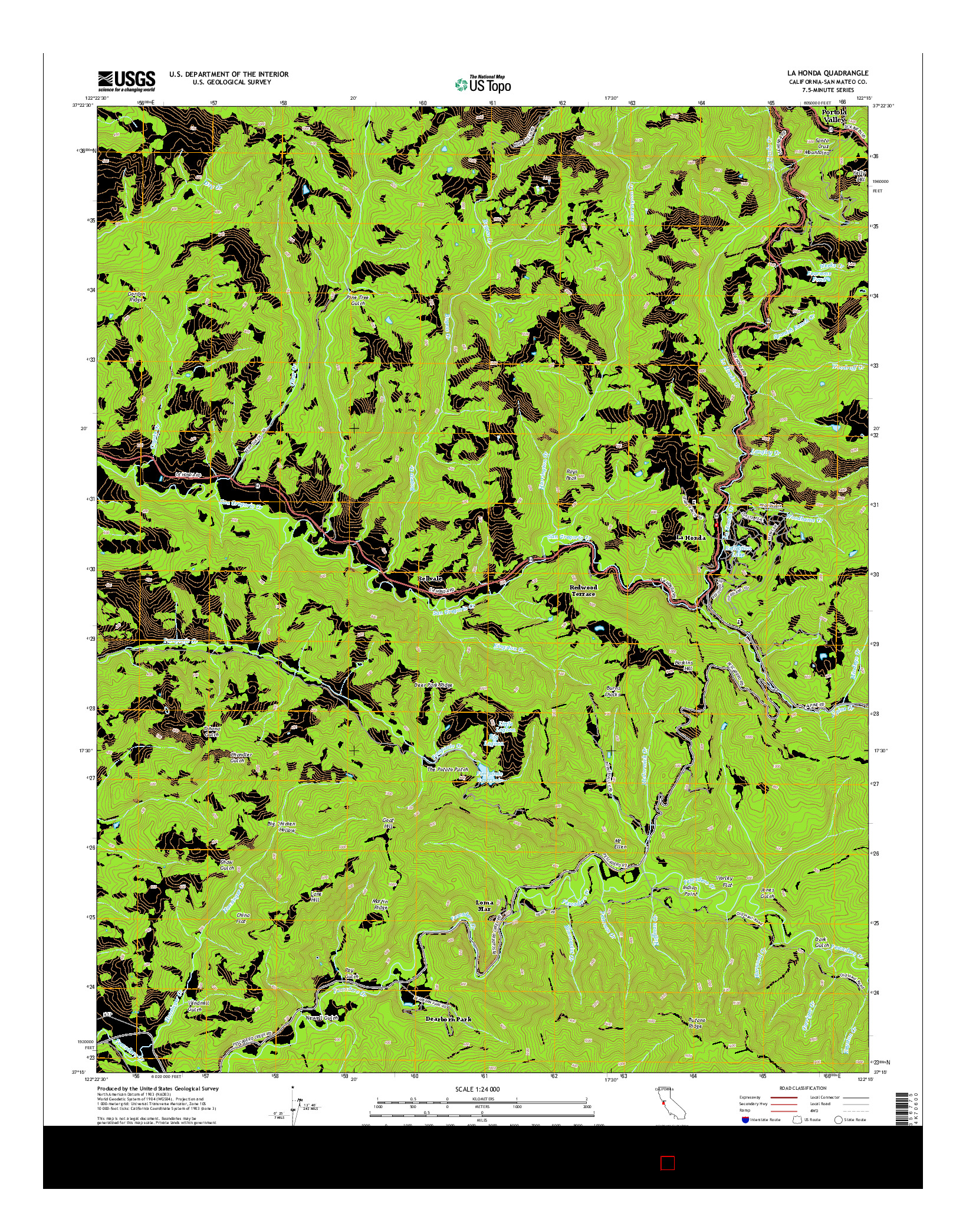 USGS US TOPO 7.5-MINUTE MAP FOR LA HONDA, CA 2015