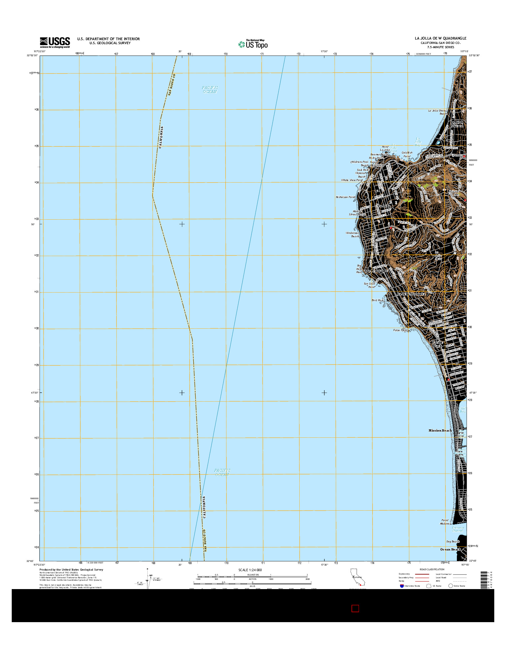 USGS US TOPO 7.5-MINUTE MAP FOR LA JOLLA OE W, CA 2015