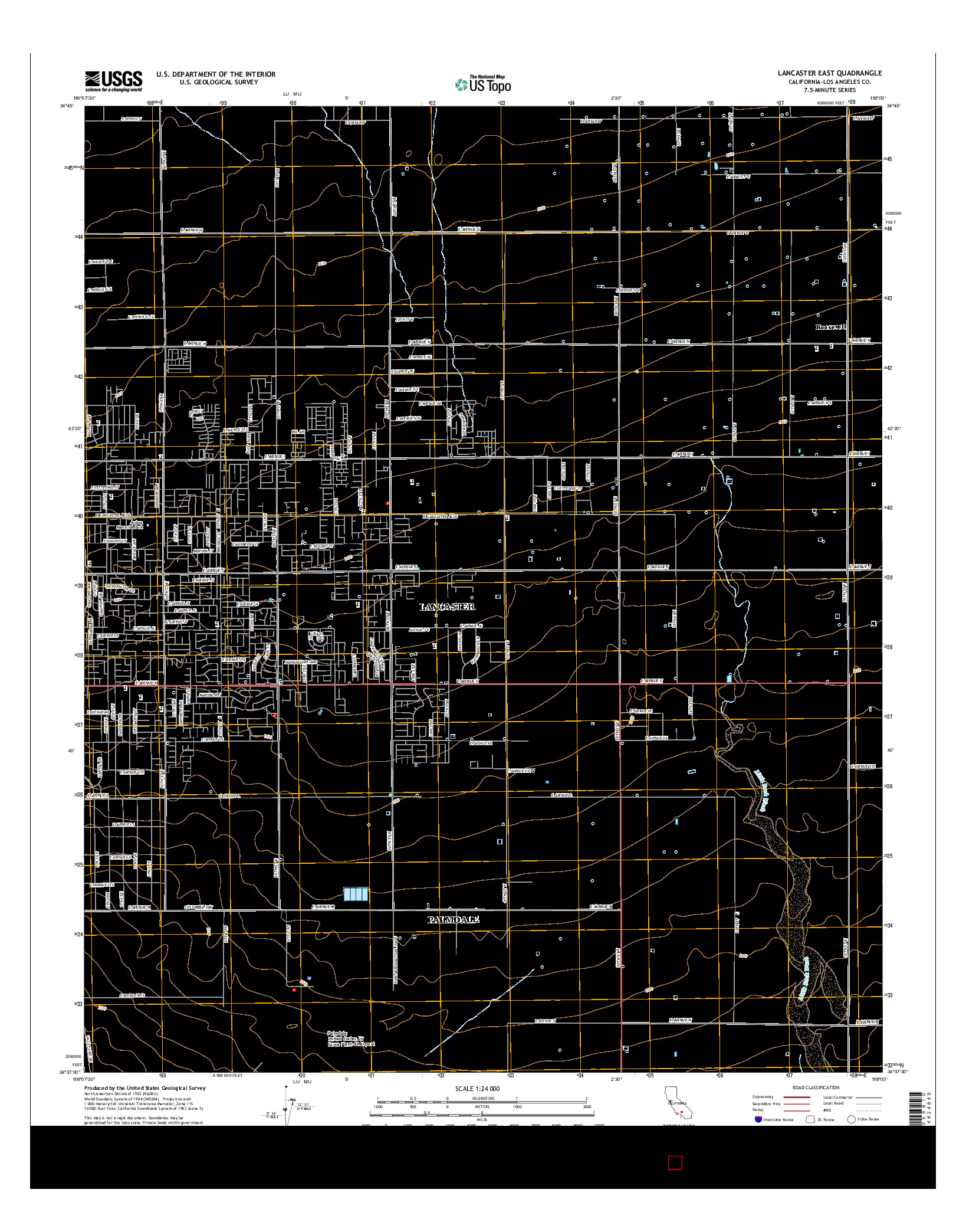 USGS US TOPO 7.5-MINUTE MAP FOR LANCASTER EAST, CA 2015