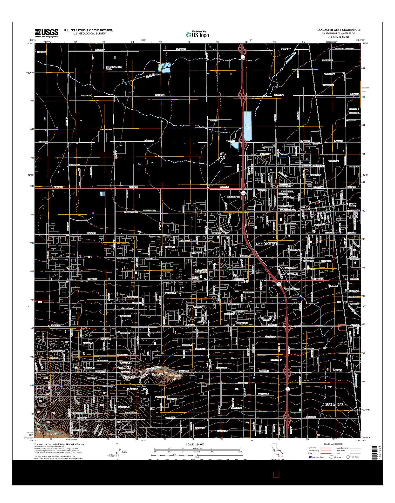 USGS US TOPO 7.5-MINUTE MAP FOR LANCASTER WEST, CA 2015