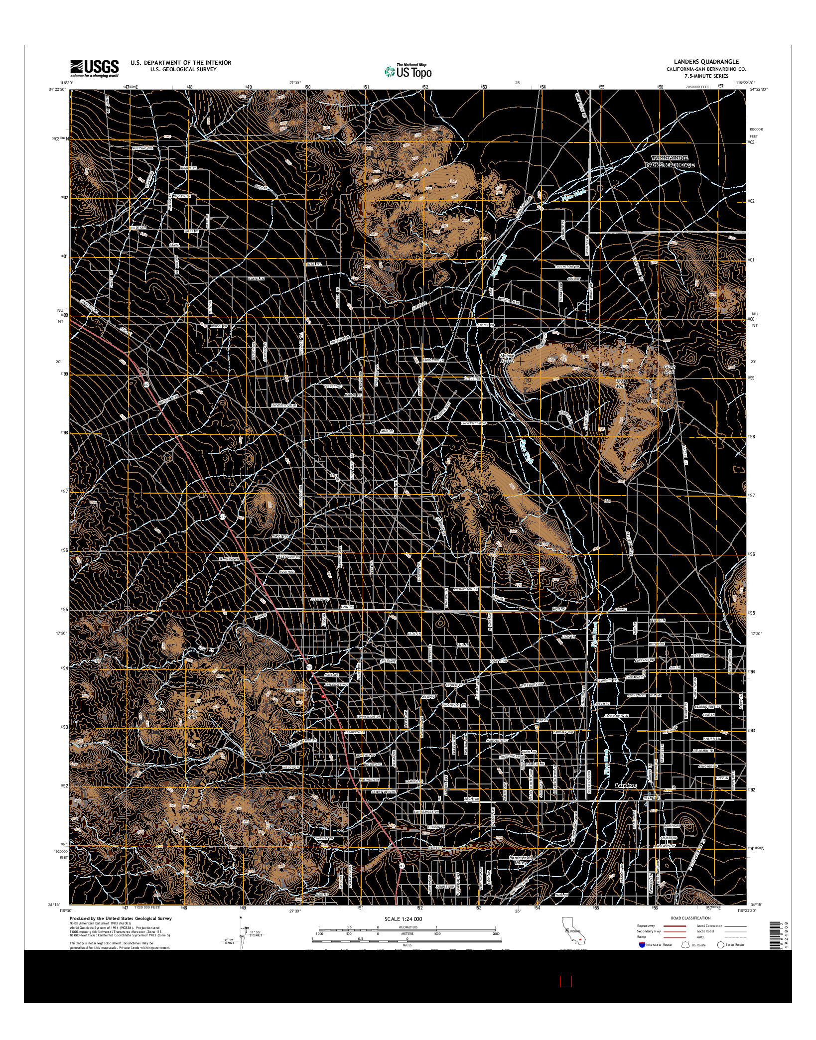 USGS US TOPO 7.5-MINUTE MAP FOR LANDERS, CA 2015