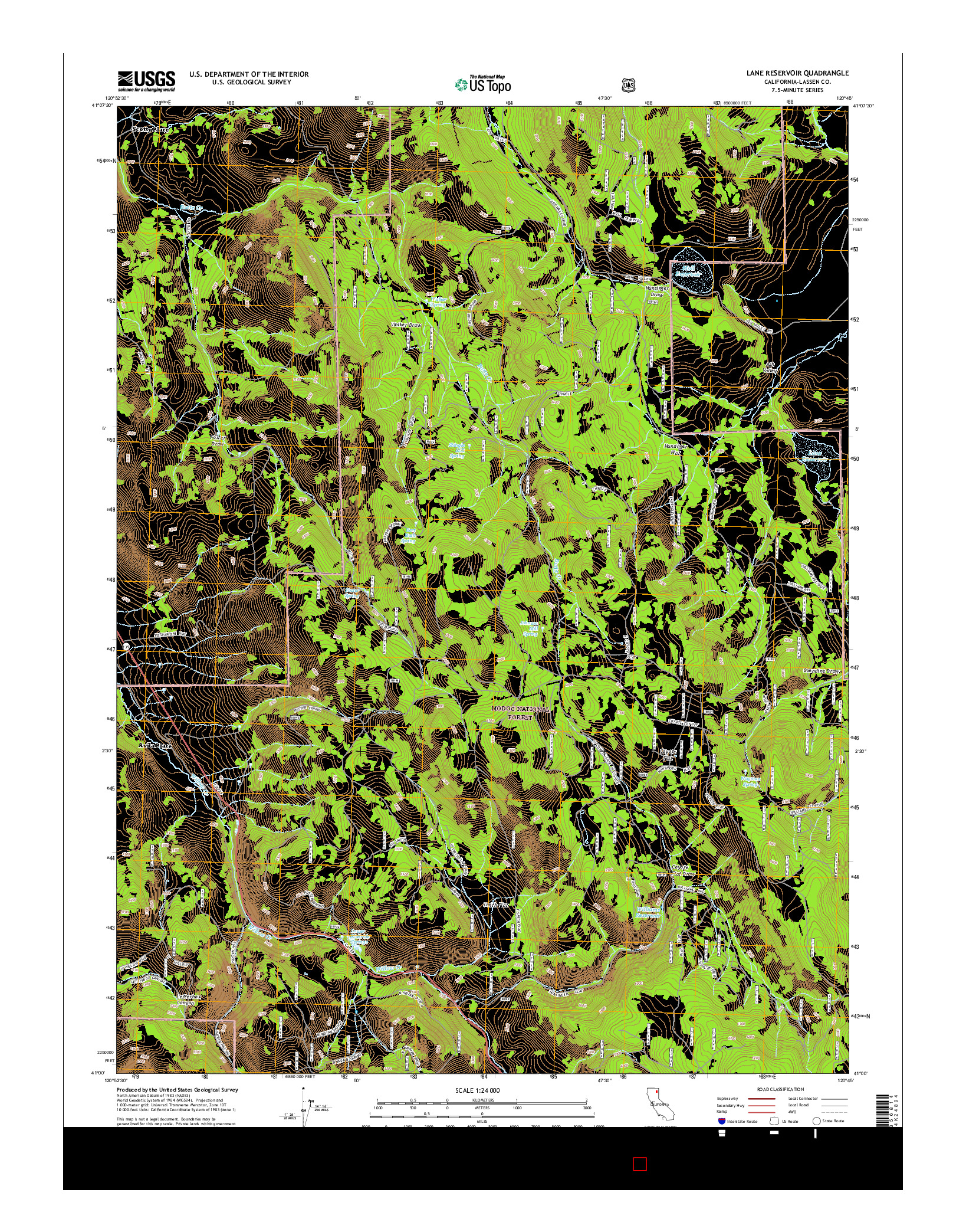 USGS US TOPO 7.5-MINUTE MAP FOR LANE RESERVOIR, CA 2015