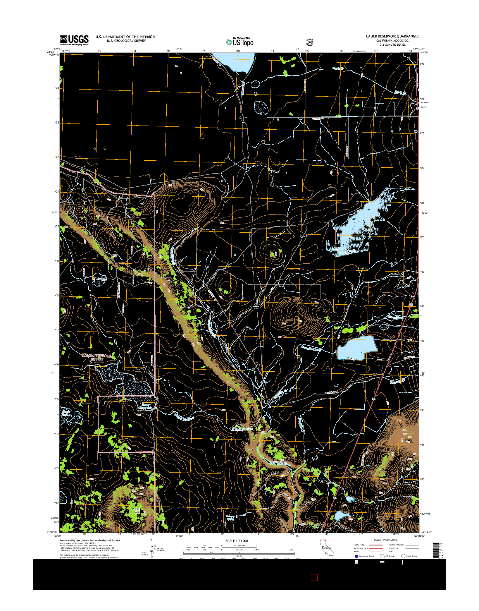 USGS US TOPO 7.5-MINUTE MAP FOR LAUER RESERVOIR, CA 2015