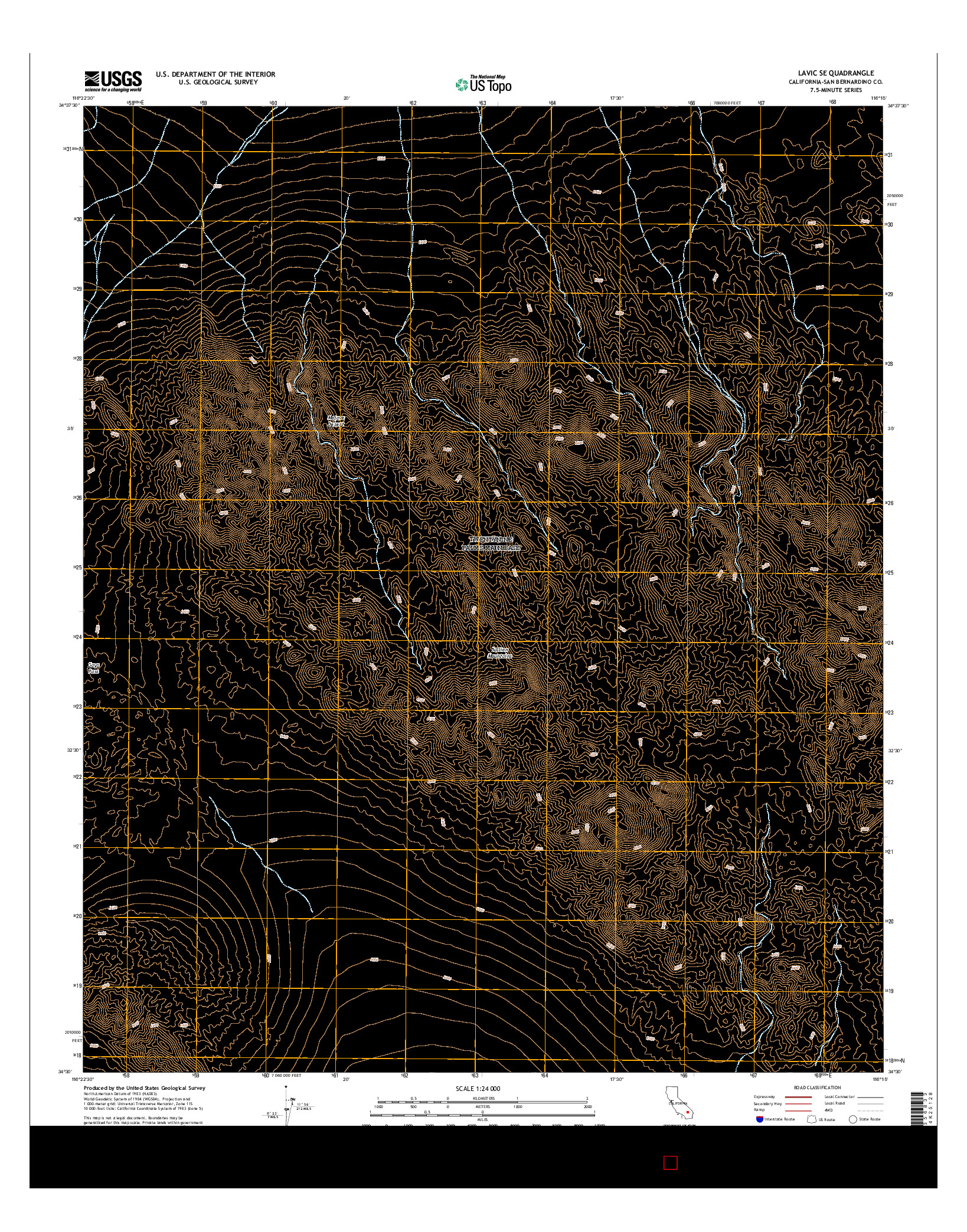 USGS US TOPO 7.5-MINUTE MAP FOR LAVIC SE, CA 2015