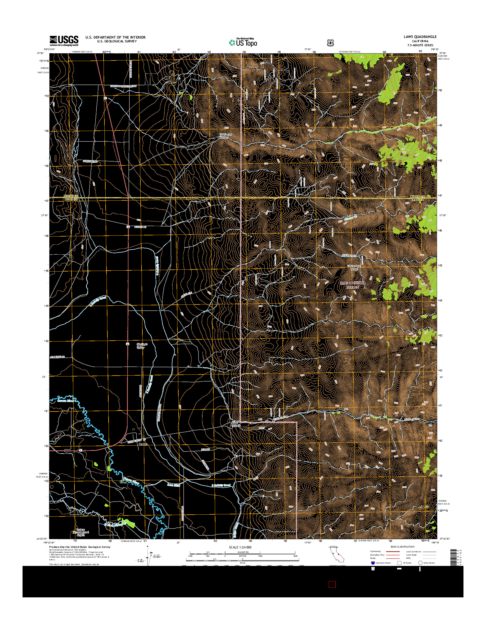 USGS US TOPO 7.5-MINUTE MAP FOR LAWS, CA 2015