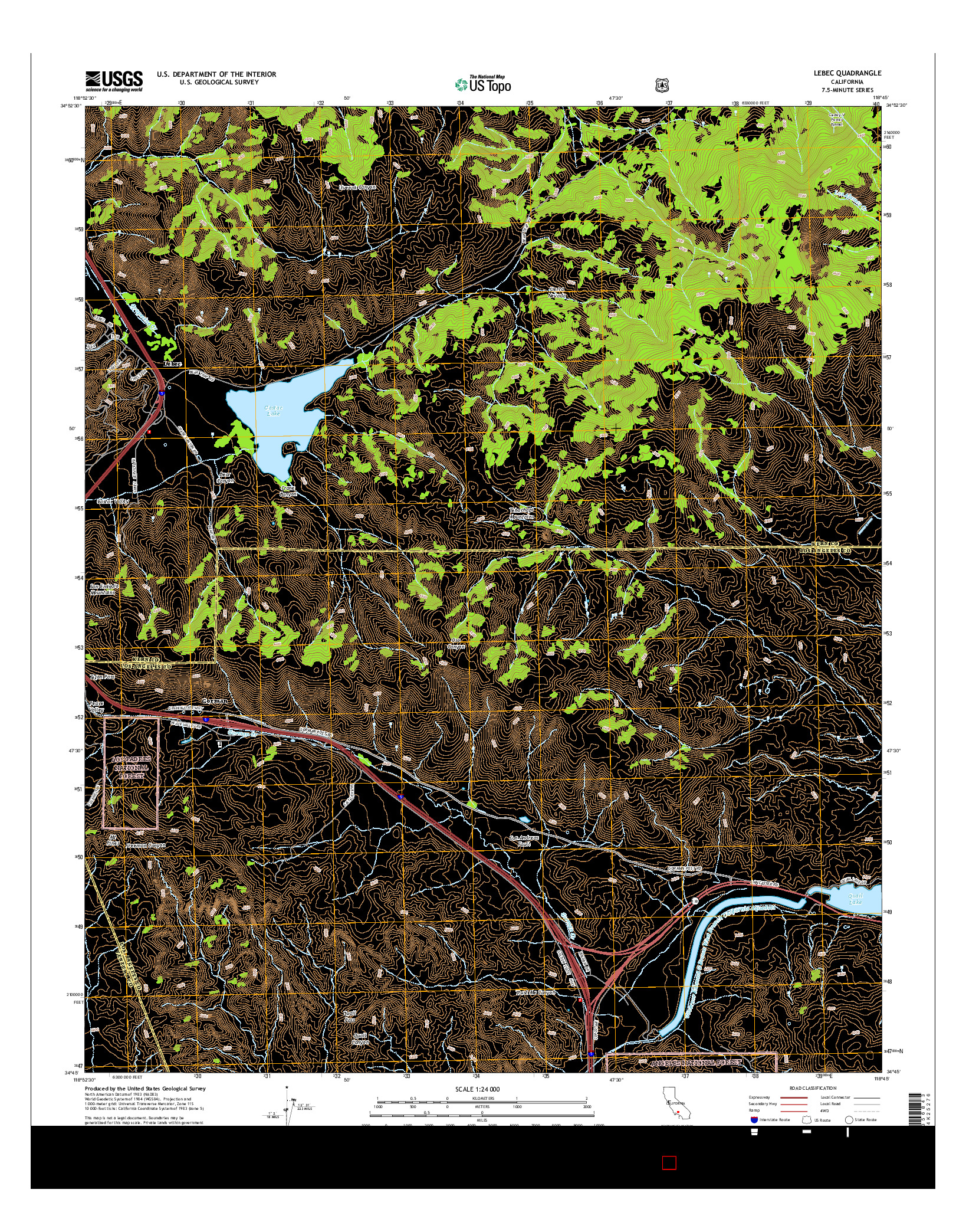 USGS US TOPO 7.5-MINUTE MAP FOR LEBEC, CA 2015