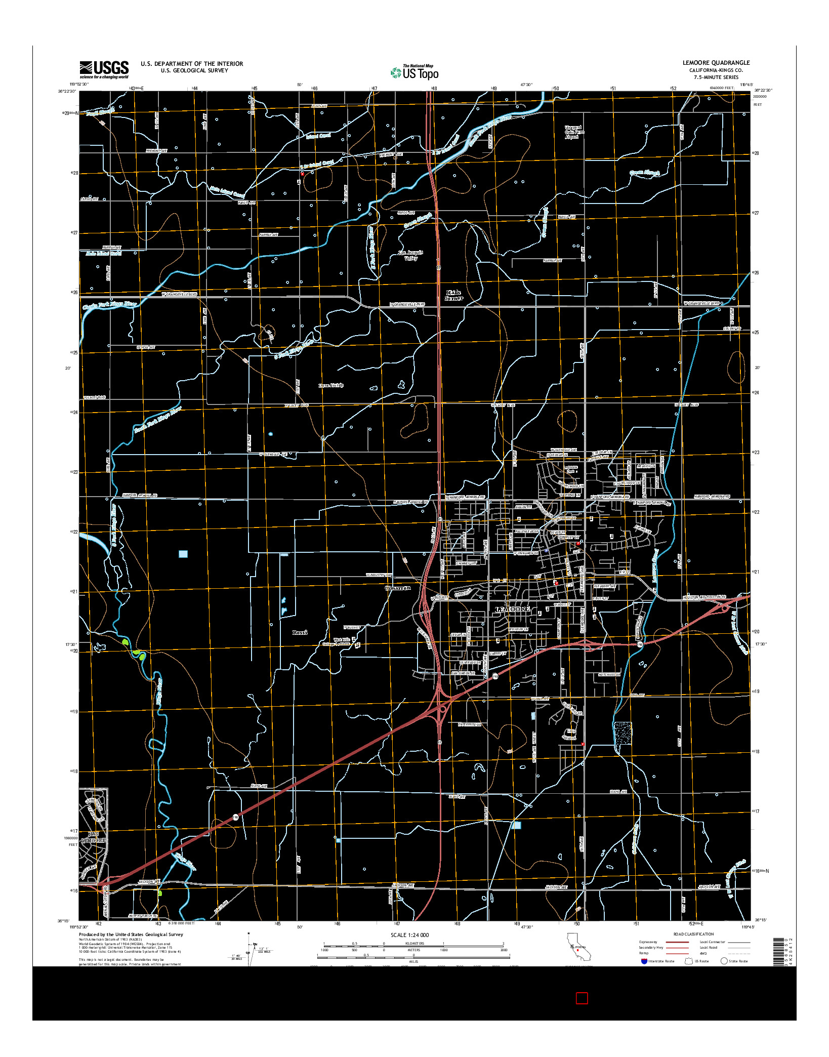 USGS US TOPO 7.5-MINUTE MAP FOR LEMOORE, CA 2015