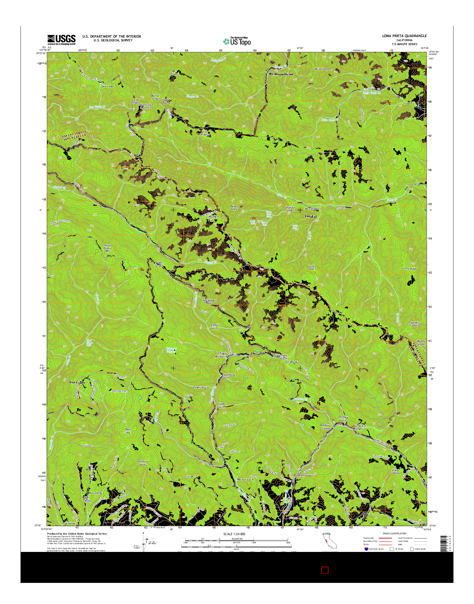 USGS US TOPO 7.5-MINUTE MAP FOR LOMA PRIETA, CA 2015