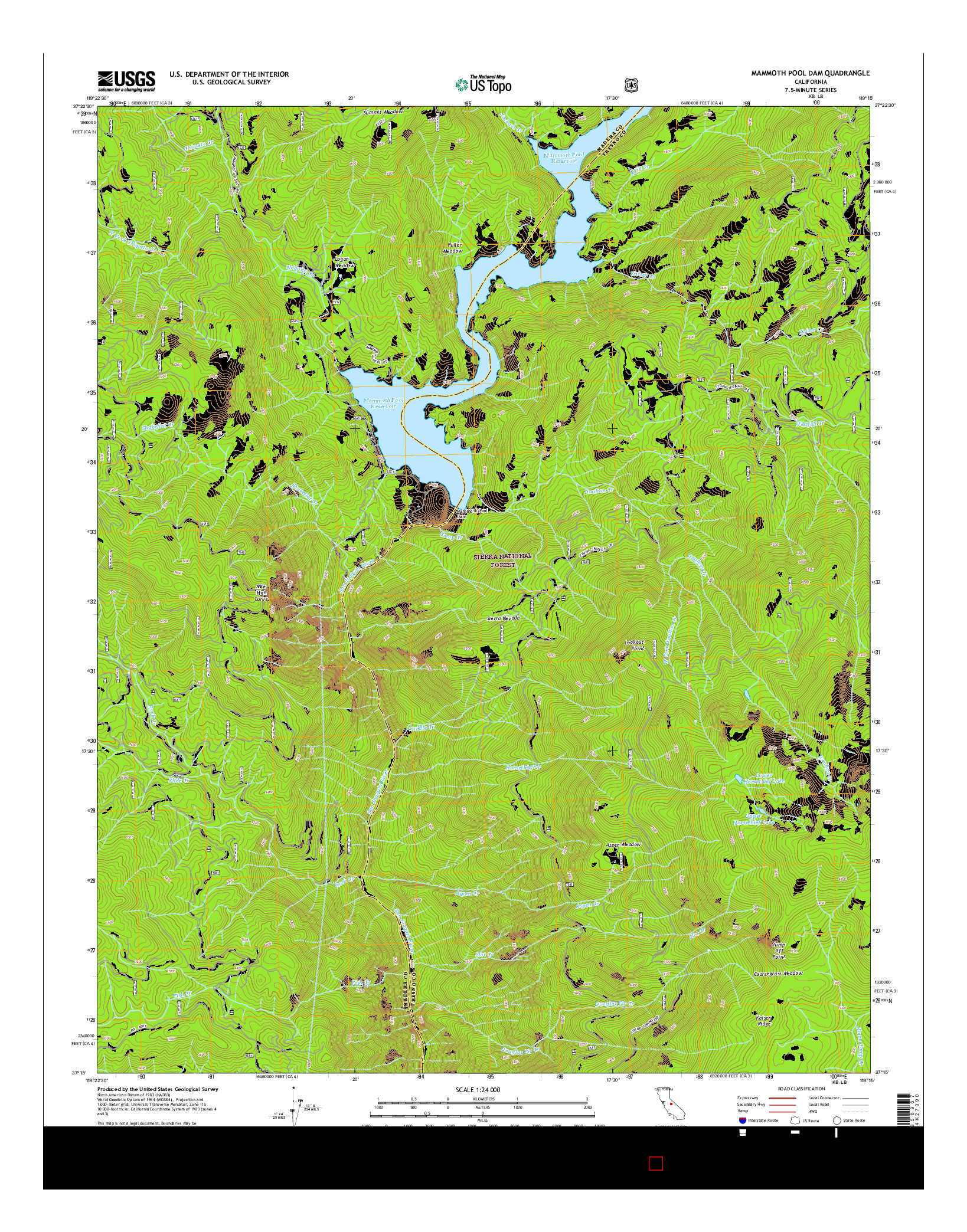 USGS US TOPO 7.5-MINUTE MAP FOR MAMMOTH POOL DAM, CA 2015