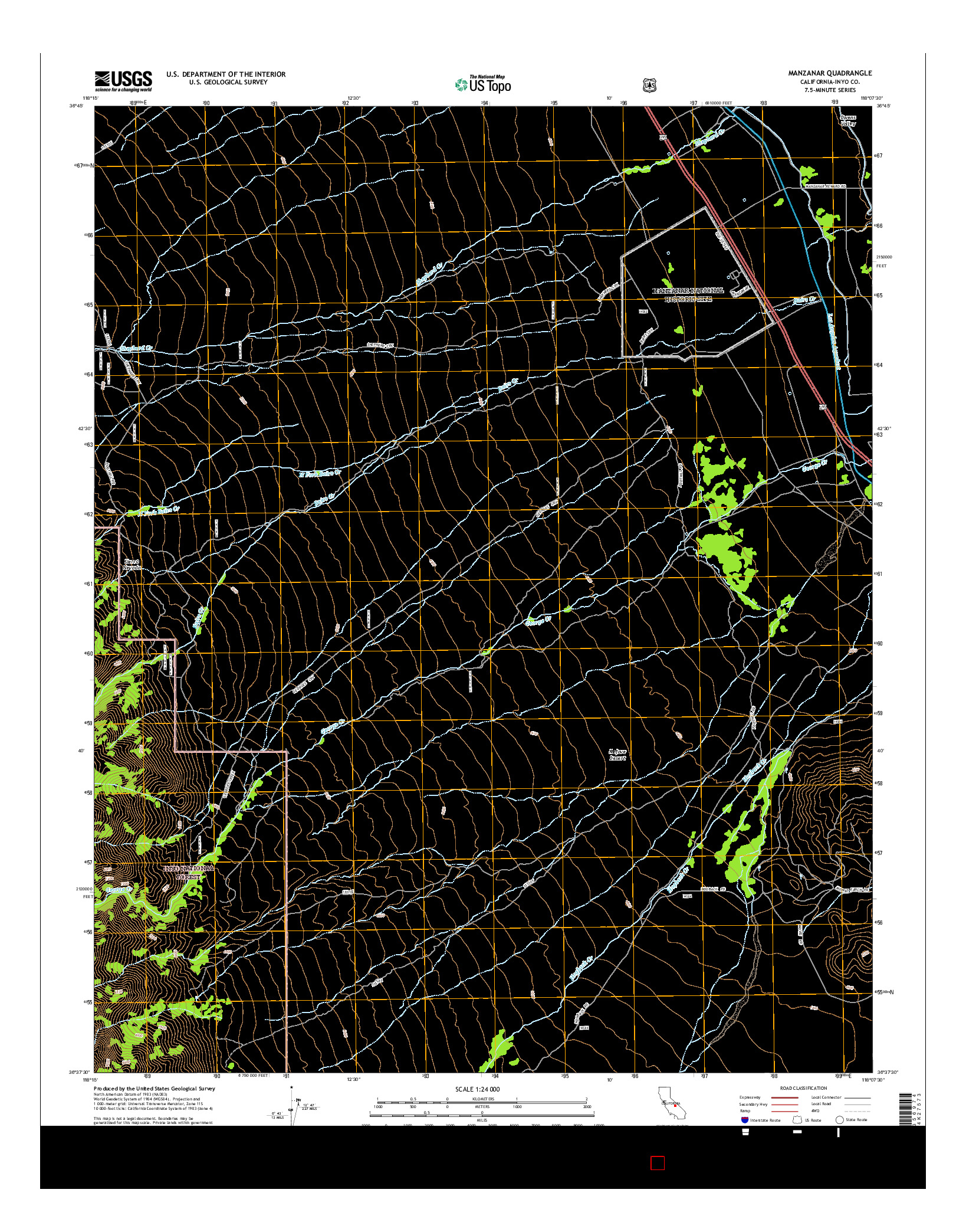USGS US TOPO 7.5-MINUTE MAP FOR MANZANAR, CA 2015