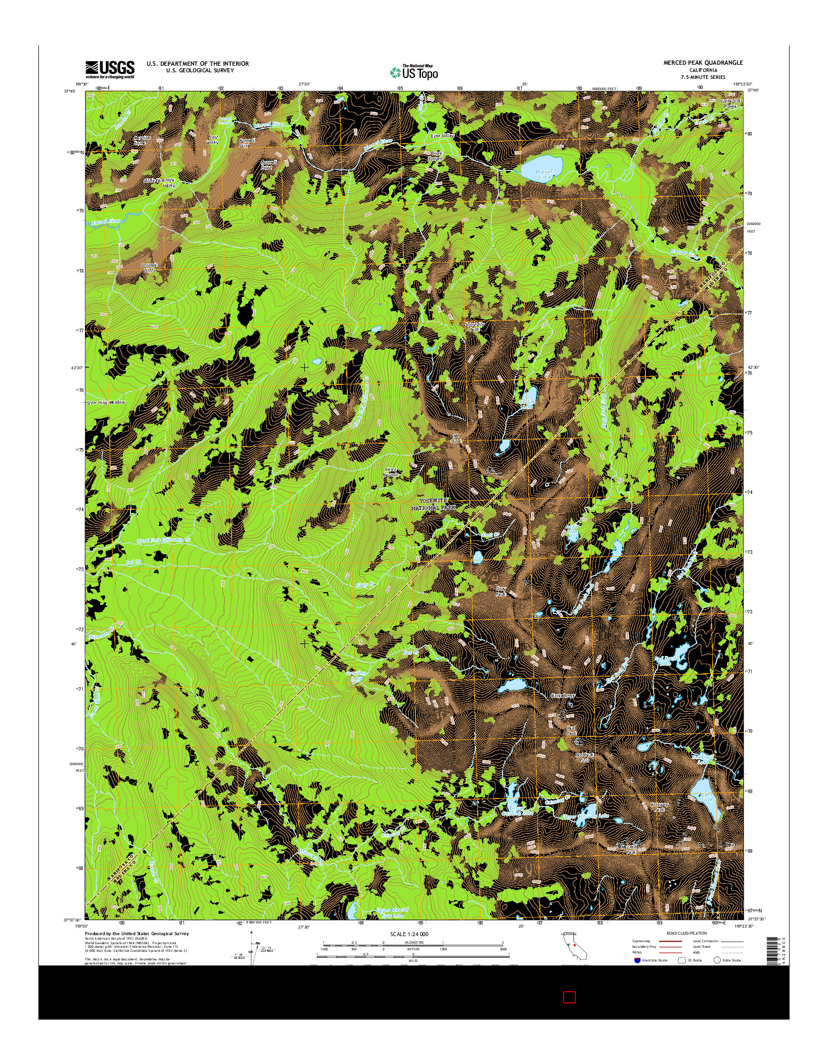 USGS US TOPO 7.5-MINUTE MAP FOR MERCED PEAK, CA 2015