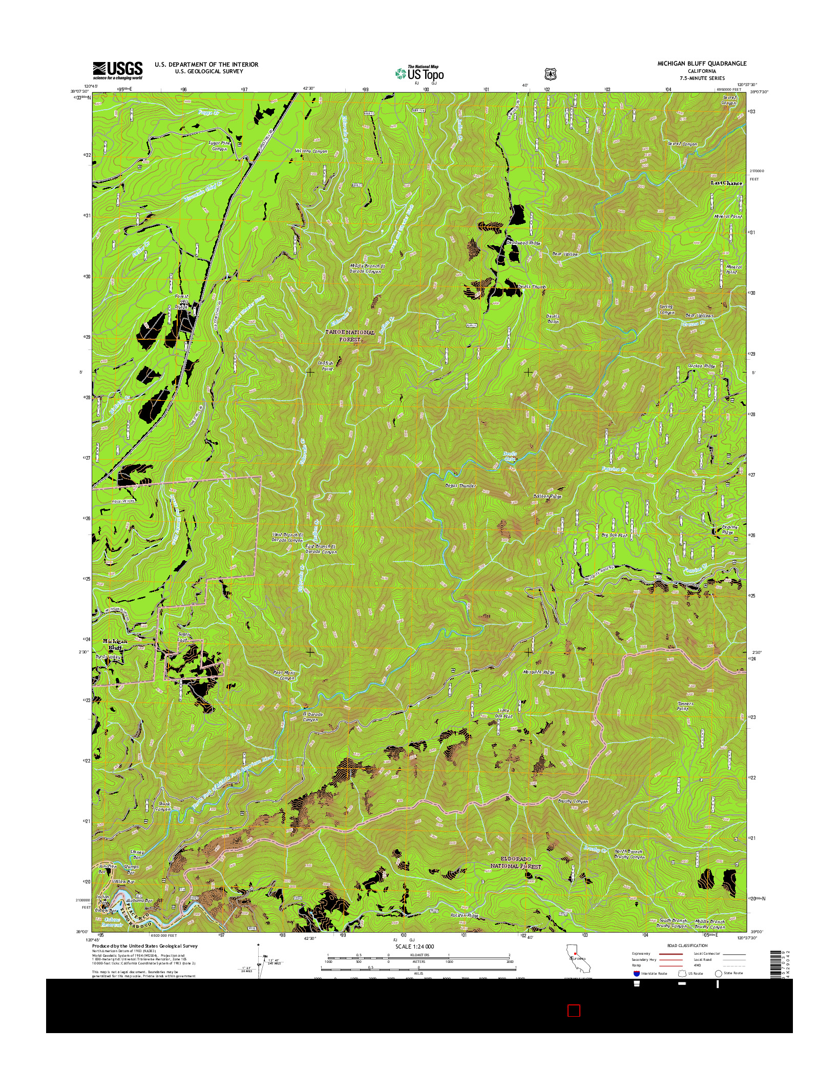 USGS US TOPO 7.5-MINUTE MAP FOR MICHIGAN BLUFF, CA 2015